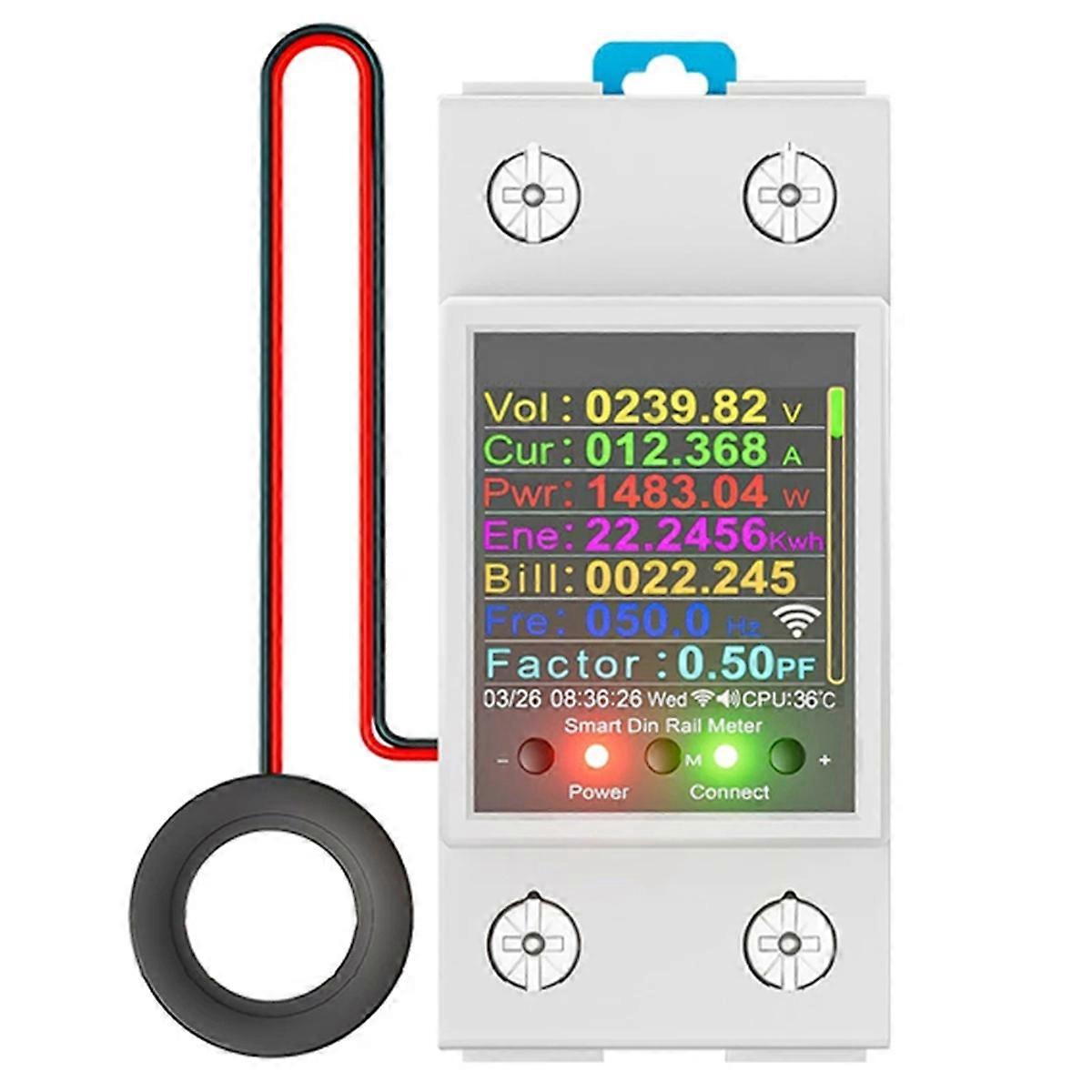 Tuya WiFi Smart Din Rail Energy Meter Leakage Cutoff Real-Time KWh Voltage Current Monitoring Mutual Inductance Coil