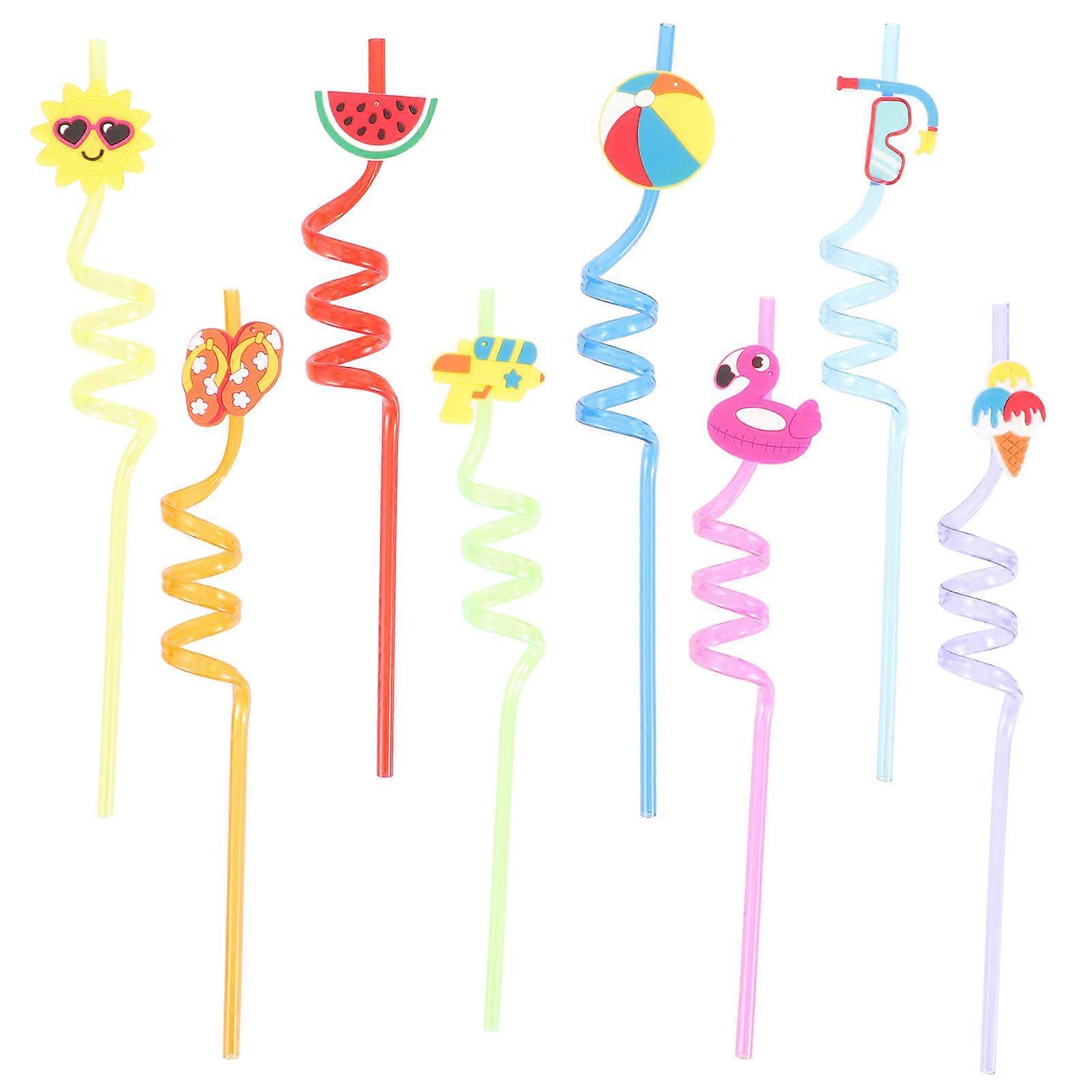 Hawaiian Straws Decorative Drinking Straws Summer Parties Adjustable Patterns Assorted Color 8Set