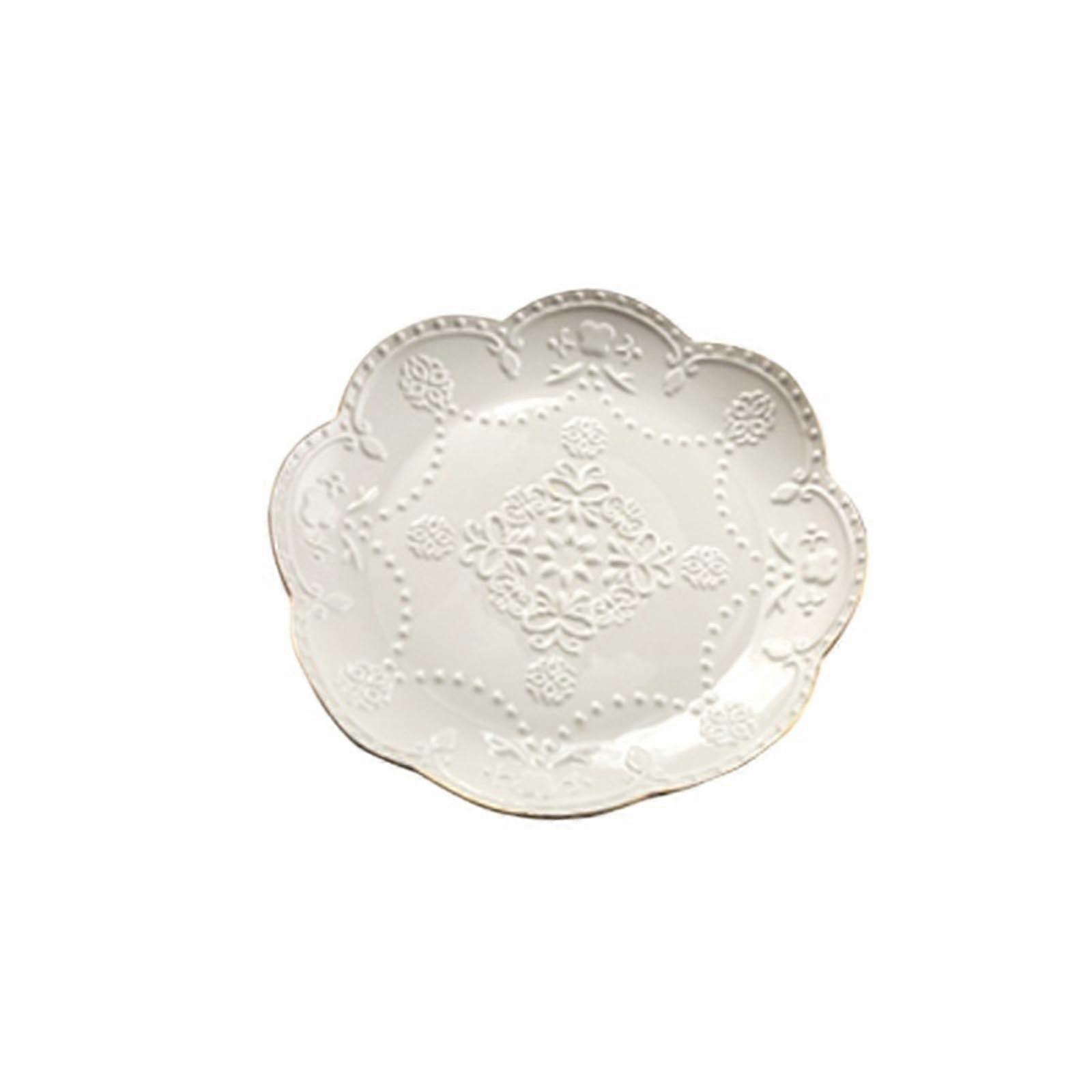 Embossed Ceramic Plate 6 Inch White 2 - Decorative White Dinnerware, Lightweight and Durable Ceramic Plate