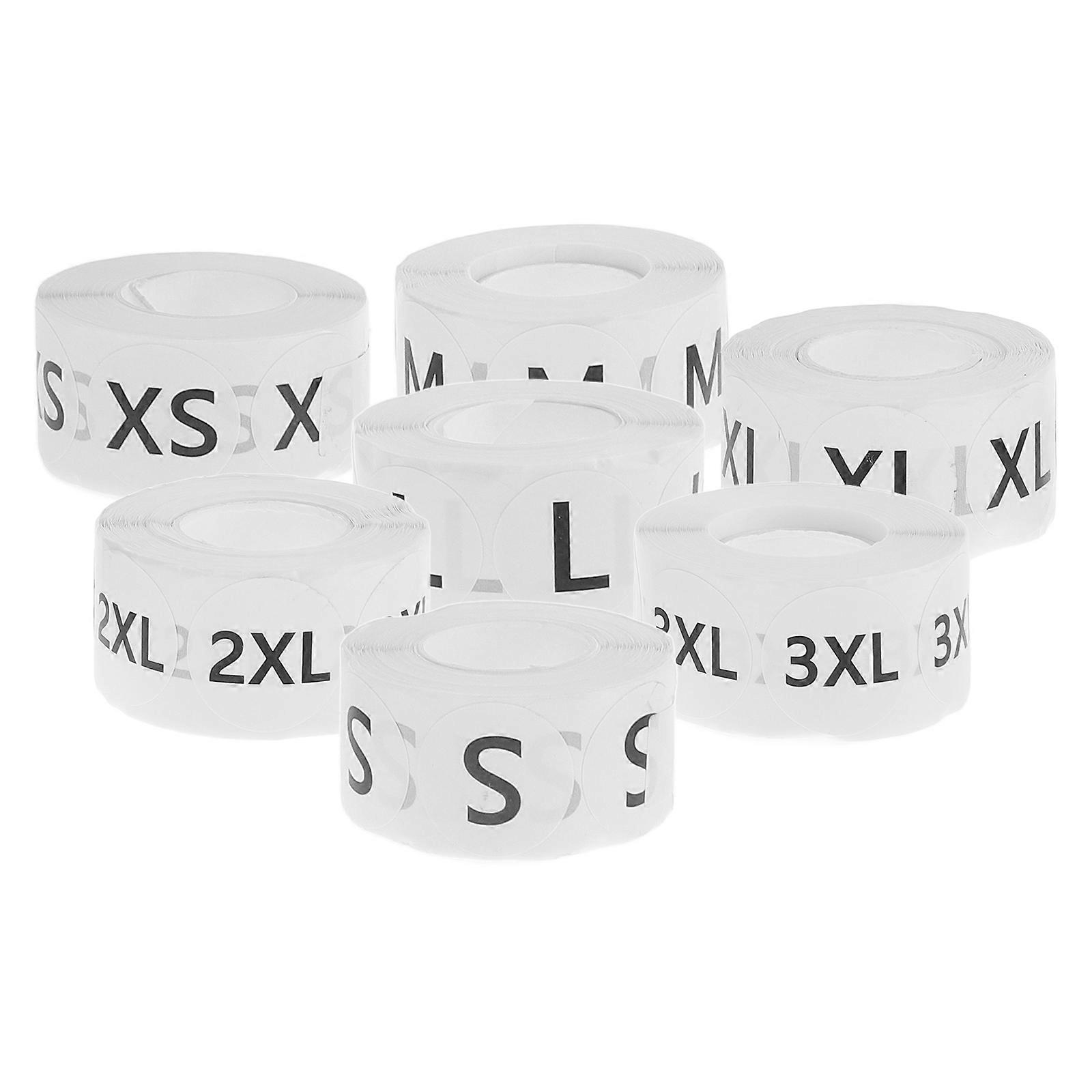 7 Rolls Self Adhesive Round Clothing Stickers for Shirts, Home & Retail Use, XS to