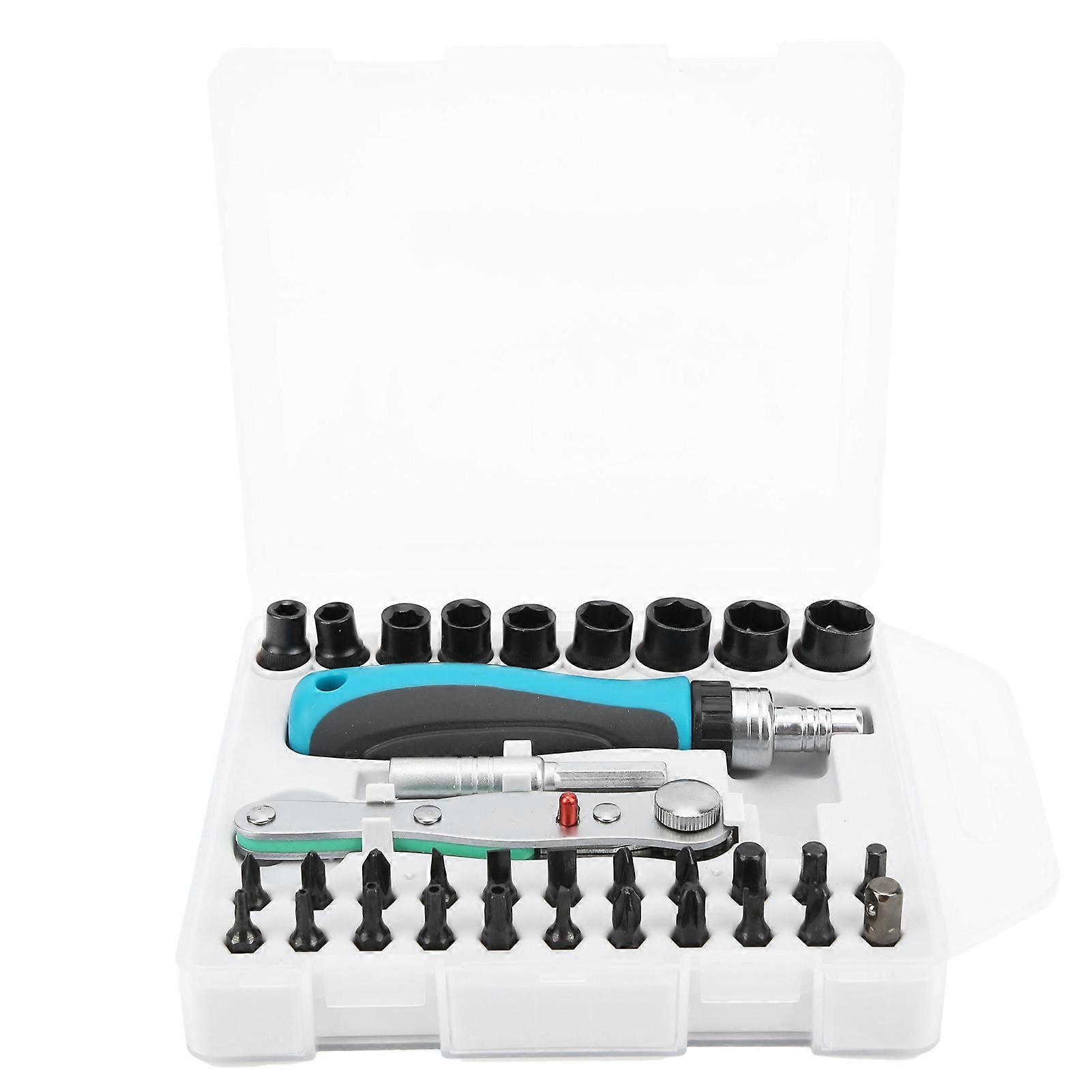 Quick Ratchet Screwdriver Set Bit Socket CW CCW 2‑Way Wrench Handle Combination Hardware 21818