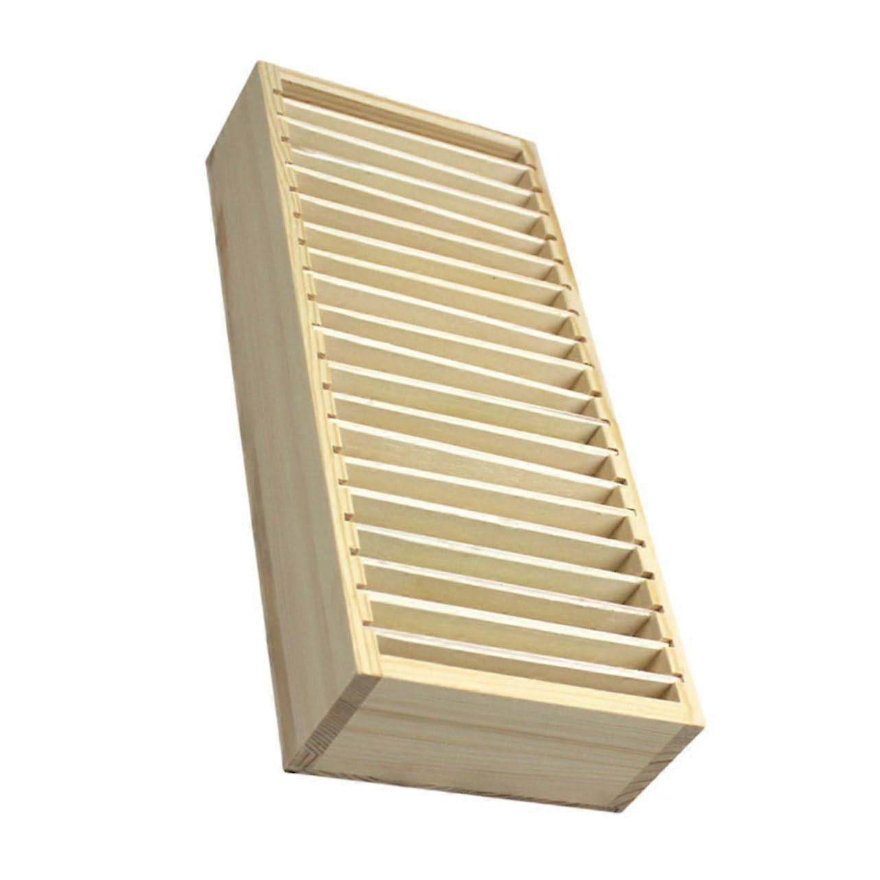 Multi-Grid Business Card Storage Box Holder, Khaki Wood Organizer with Jewelry Compartment for Hotel Rooms