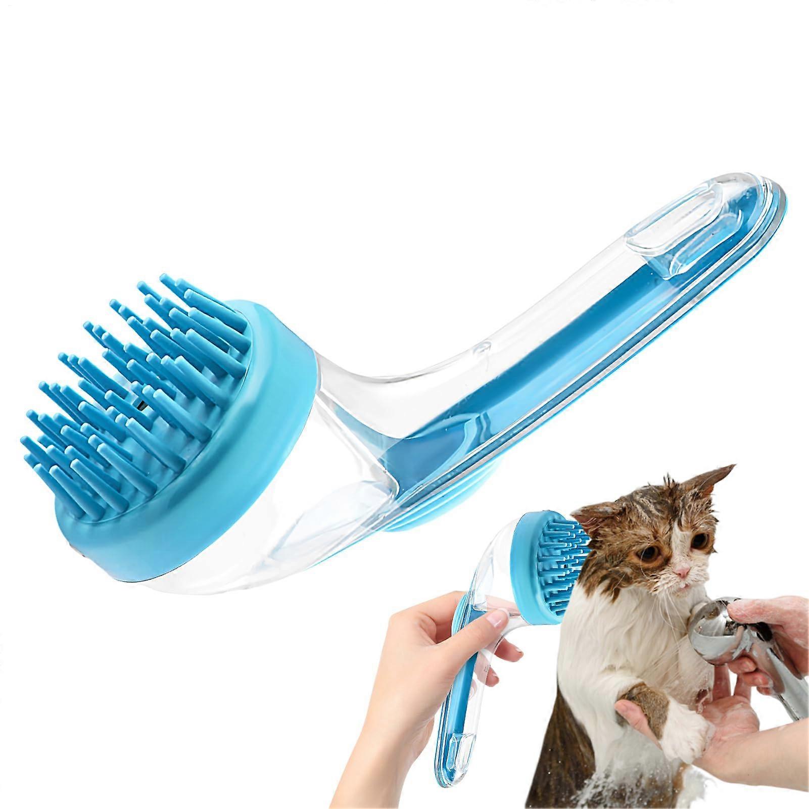 Pet Bath Brush Shampoo Dispenser Dog Scrubber Massage Brush | Reusable Silicone Bristle Comb for Cats and Dogs Blue