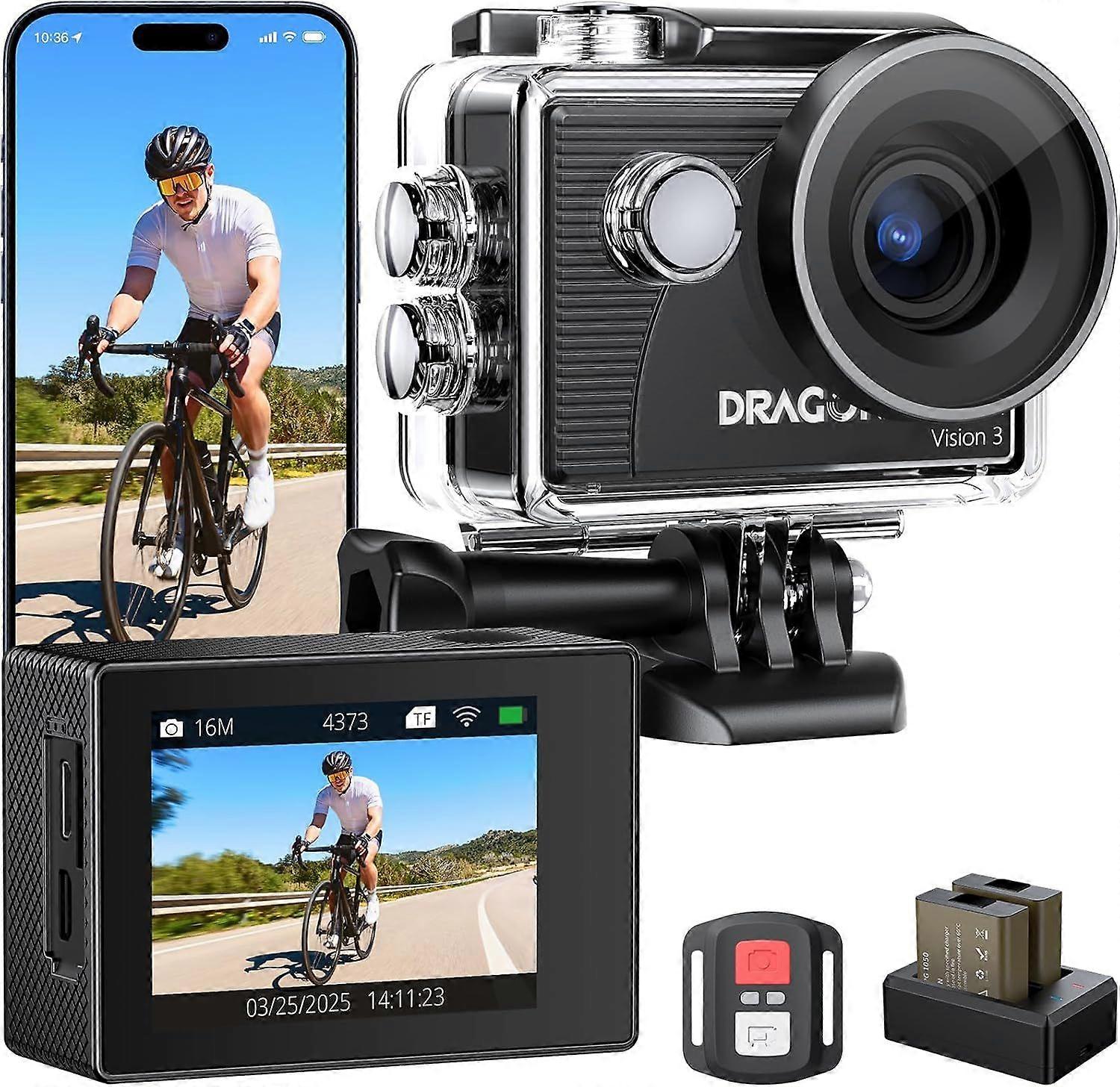 2025 Mais recente Modelo 4K Câmera de Ação 20MP Vision 3 Câmera Subaquática à Prova D'Água