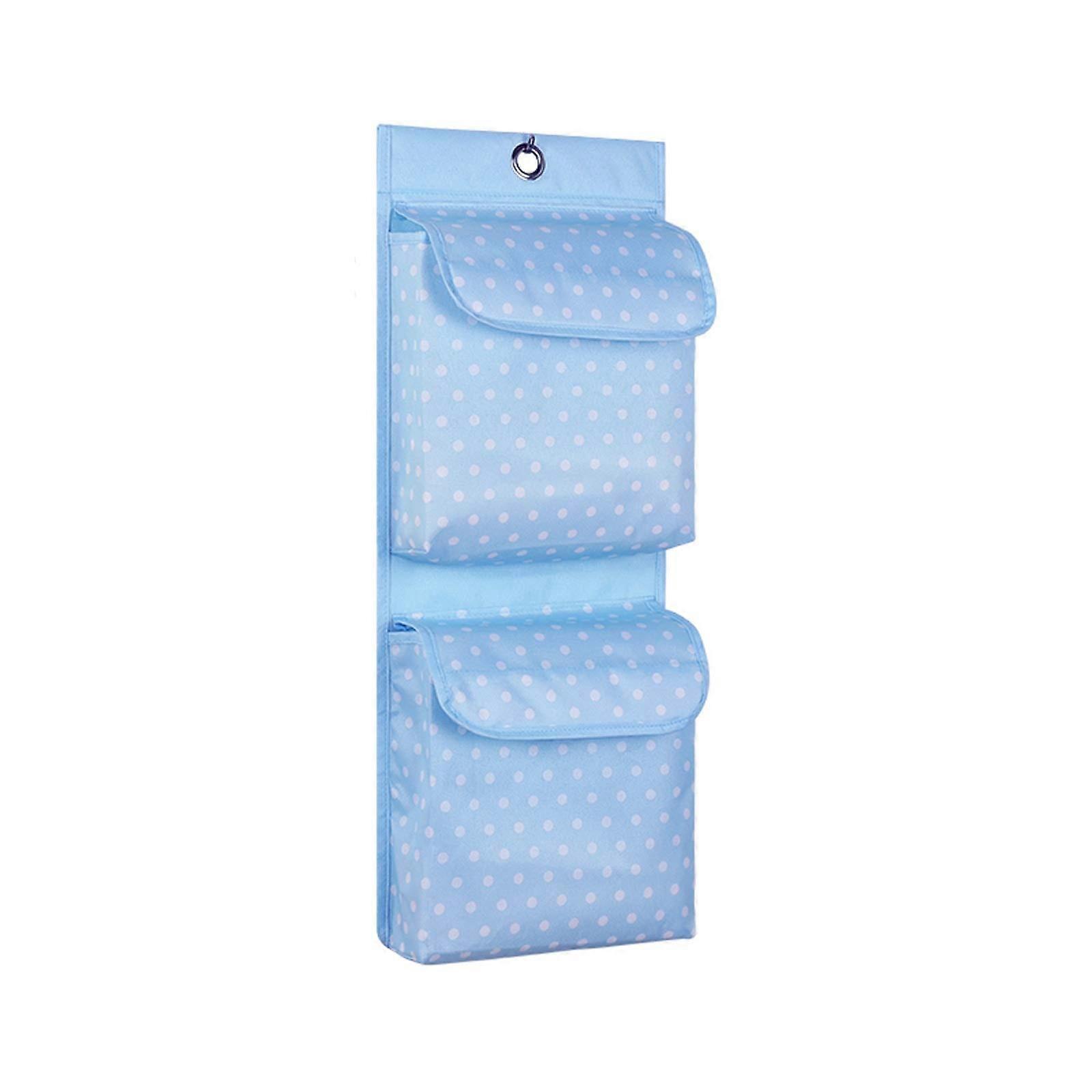 Hanging storage bag with lid and large pocket blue