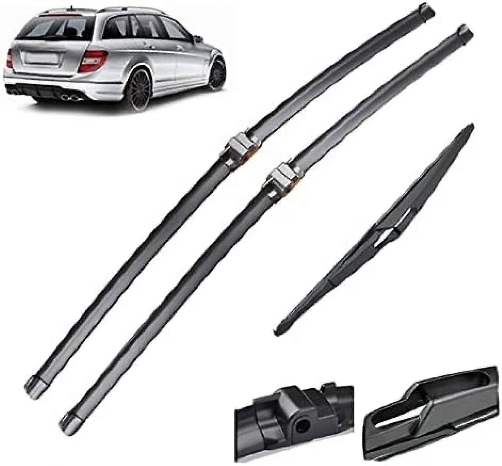 Windscreen Wiper Set for Mercedes-Benz C-Class W204 2009-2012 Front 24" Rear 12" Rubber Wiper Blades