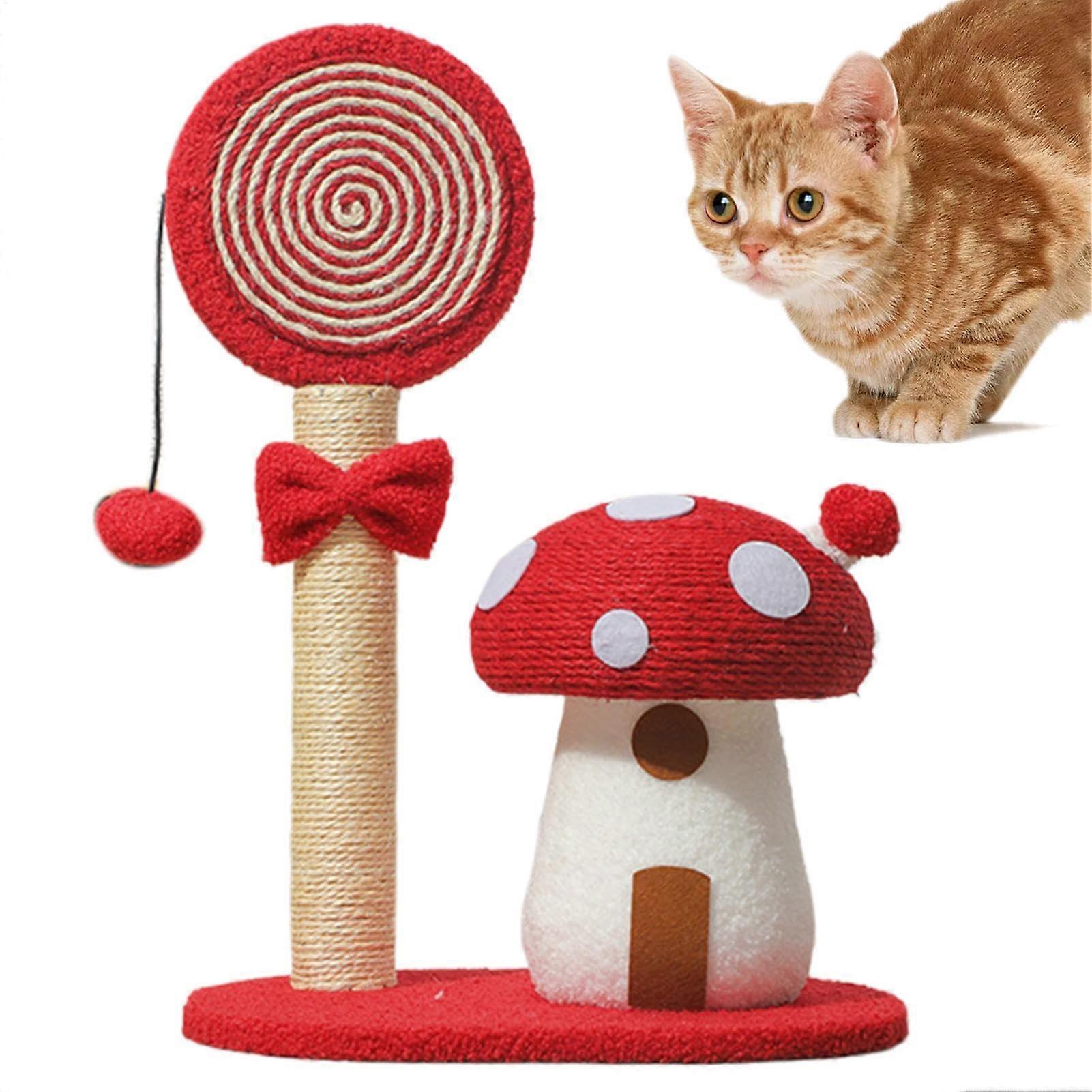 Mushroom Cat Climbing Frame Indoor Interactive Toy, Red Living Room Scratch Post With Sisal Board Sticks Tower