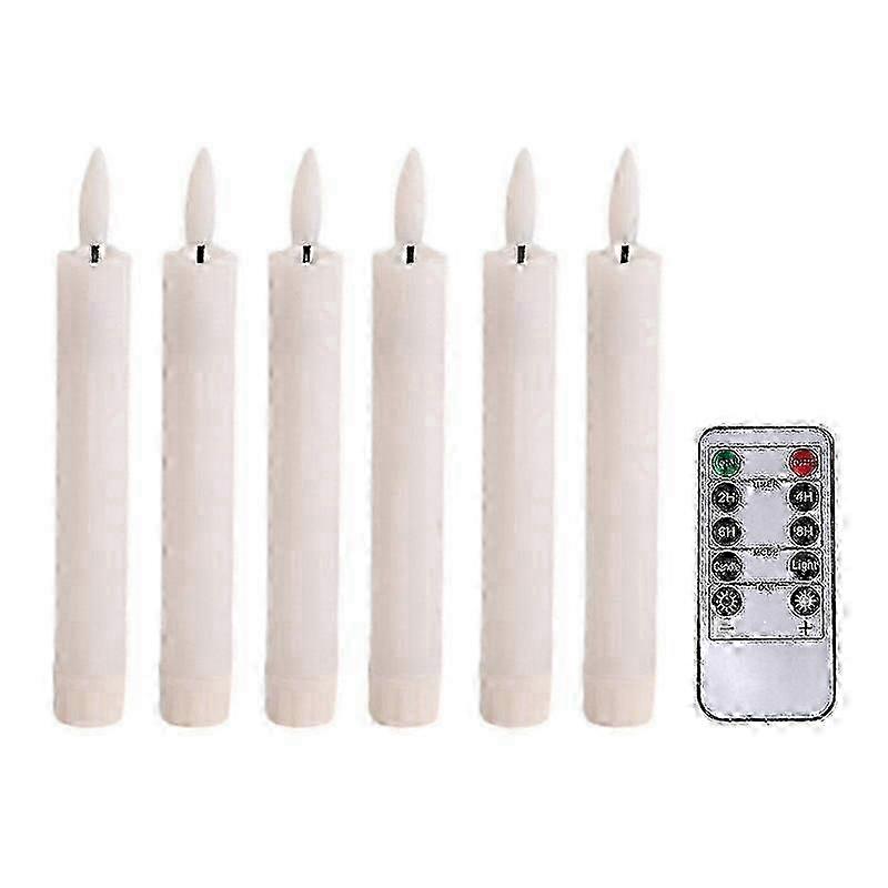 6x 3D Wick Flameless Led Taper Candles for Wedding Party in Ivory and White