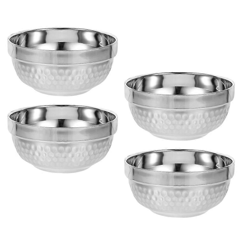4Pcs Double Insulated Stainless Steel Salad and Soup Bowls (Silver)