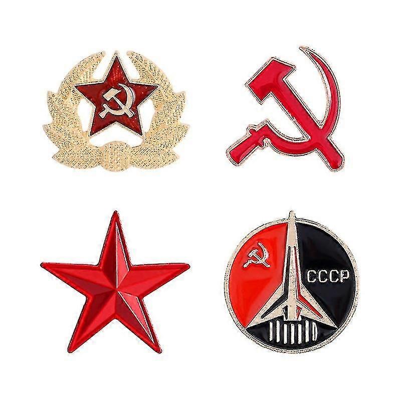 4x Mode Soviet Cccp Roter Stern Pin Abzeichen Sichel Hammer Emblem Revers Brosche