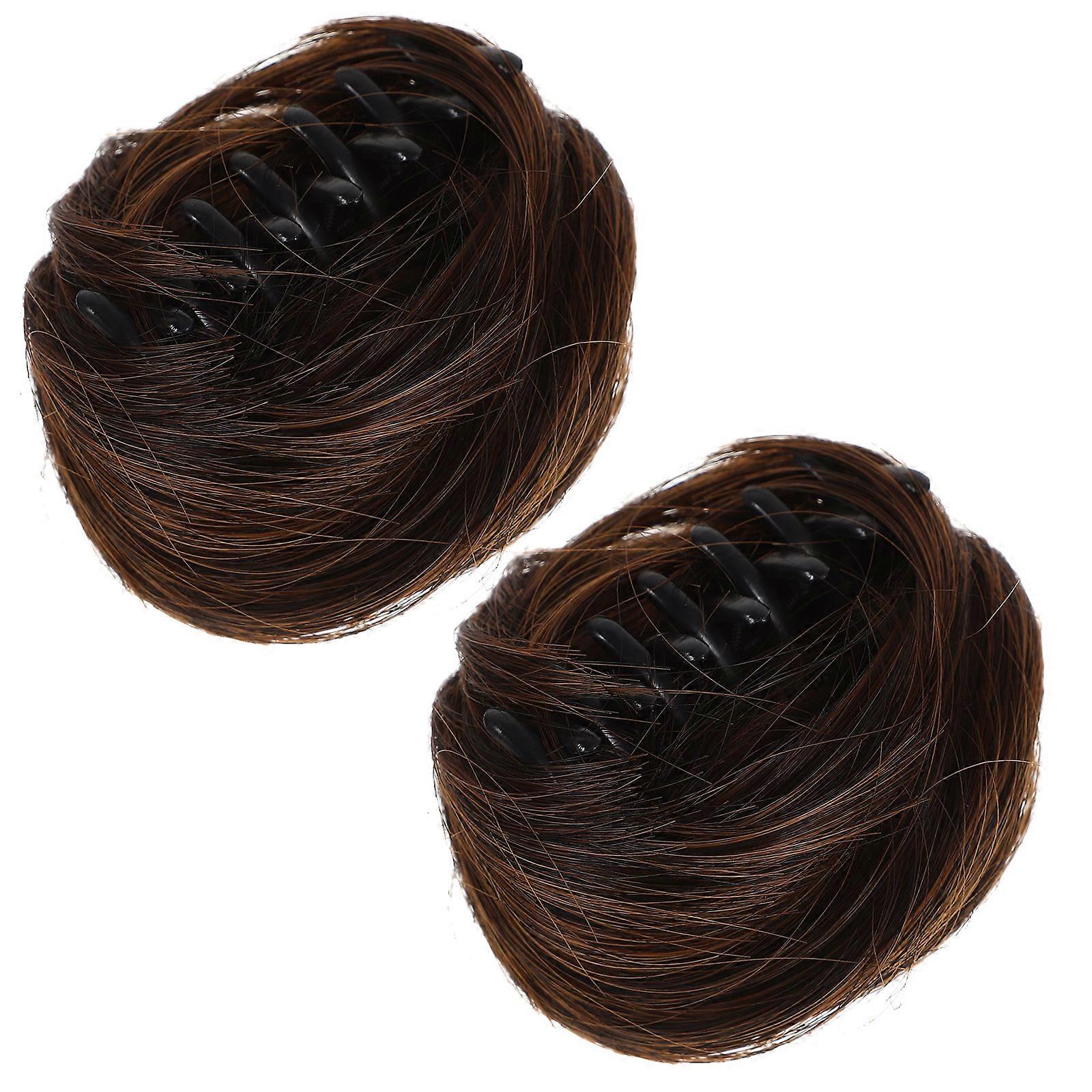 Elegant Clip On Bun Hair Piece with Claw Clip for Women Light Brown High Temperature Fiber 2pcs