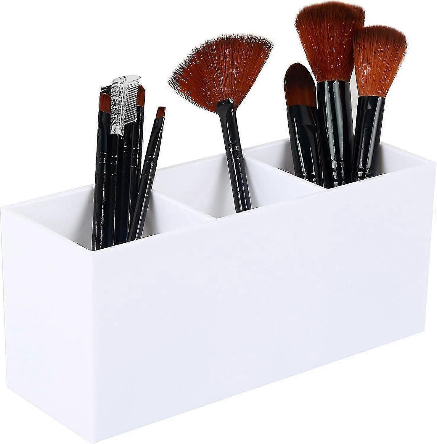 Makeup Brush Holder Organizer - Acrylic, 3 Compartments - Makeup Brush Holder