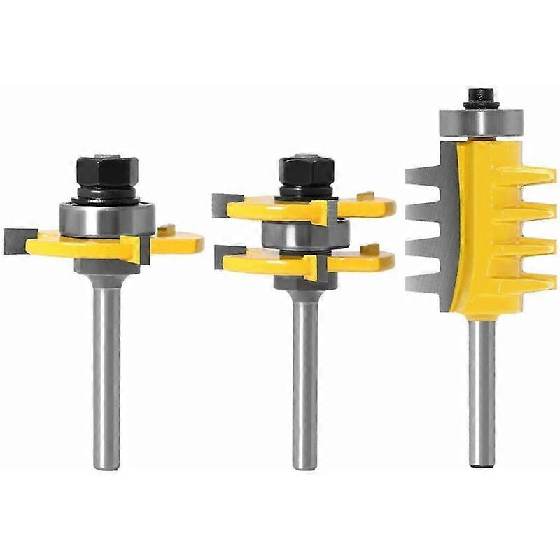 3Pcs 6mm Shank Carbide Chisel Bit Set - 3-Tooth T-Shaped Tongue and Groove Wood Milling Cutter for Woodworking Tools