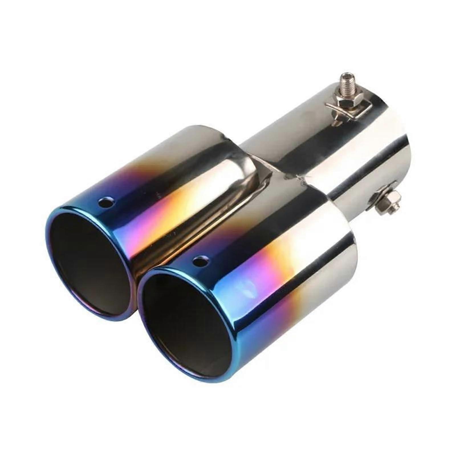 Auto Exhaust Pipe 1.5-2.3 Inch Adjustable Inlet Round Stainless Steel Chrome Exhaust Tip Double Blue