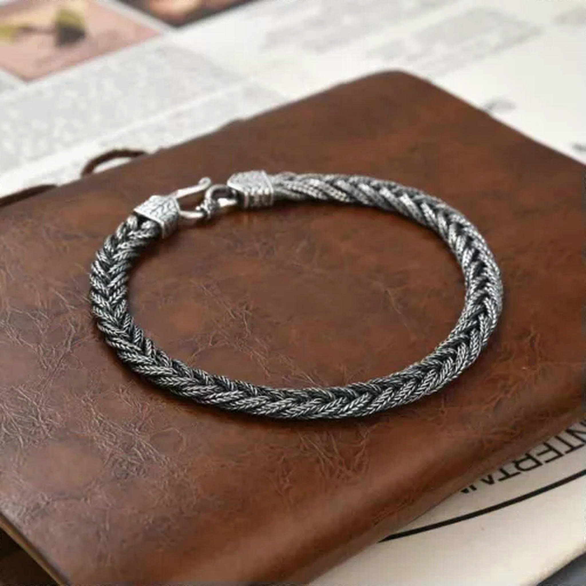 S925 Silver Chain Bracelet for Men and Women, 6mm Fox Tail Twist Link, 19cm/7.5inch, 10-11g