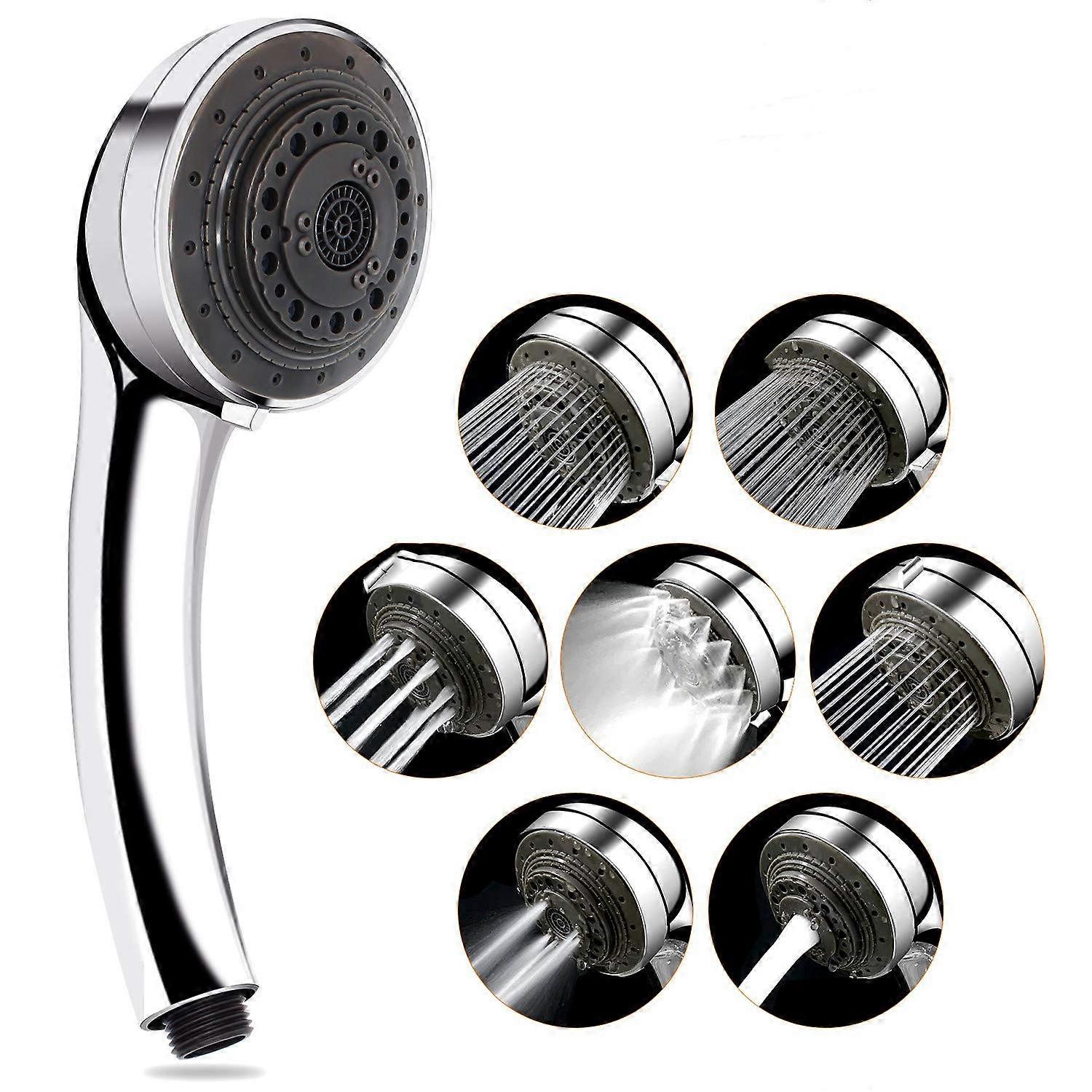 Multifunctional Shower Head Seven Modes Handheld Adjustable Massage Chrome Universal 1/2 Inch Thread No Hose