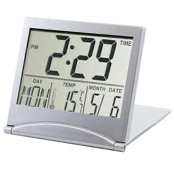 White digital LCD desk clock temperature travel alarm clock.
