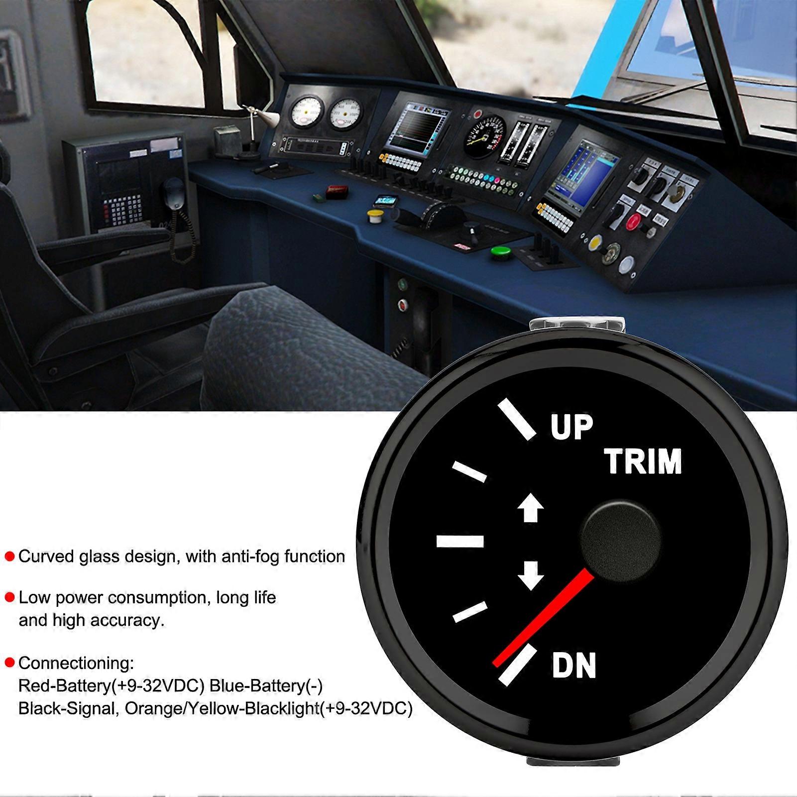 Boat Trim nce Gauge Meter IP67 Waterproof with Red Backlight 52mm Ship Yacht MarineBlack Dial Black Cover