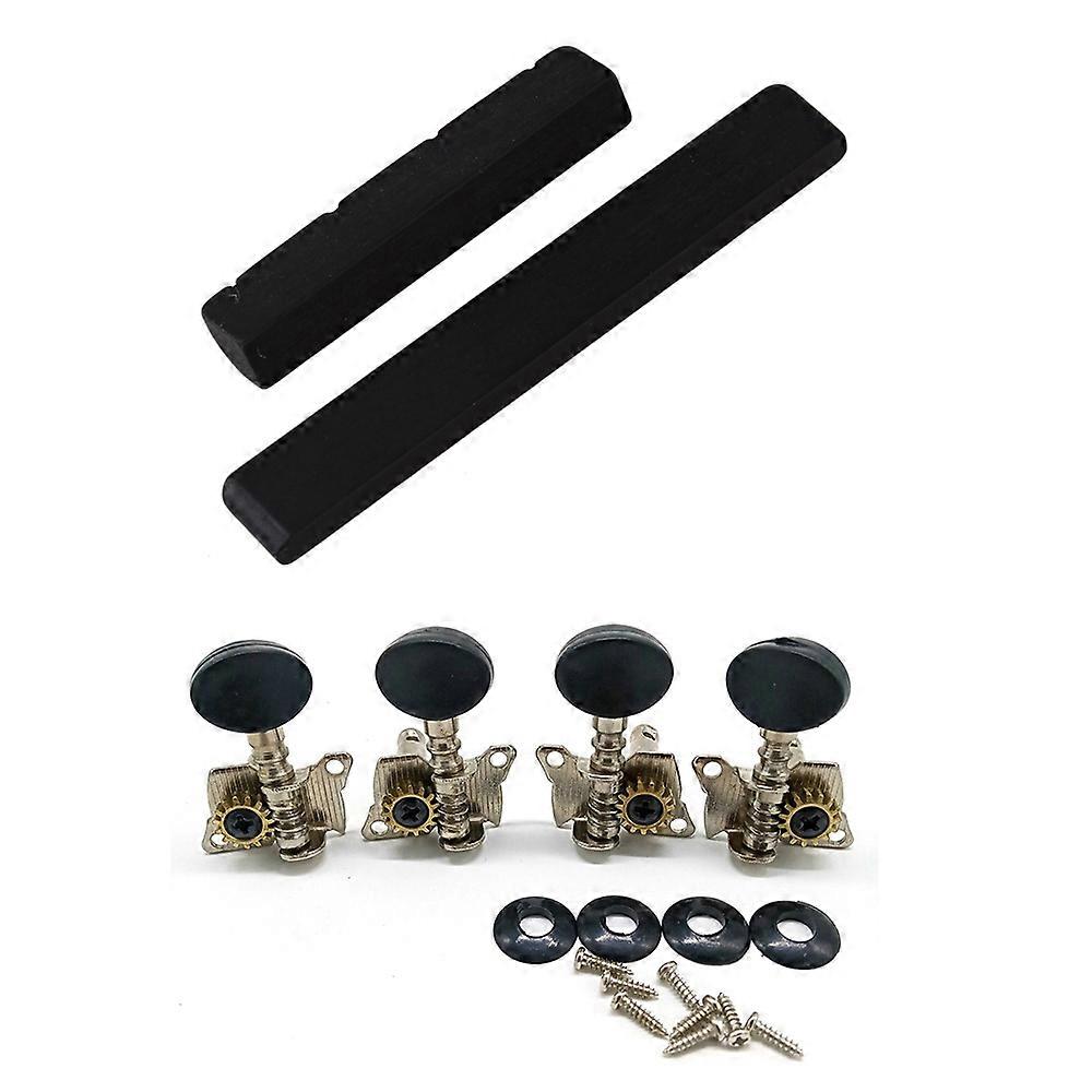 1 Pair 4 String Ukulele Guitar Nut and Saddle with 4PCS Metal Opened Ukulele Uke Tuning Pegs Tuners