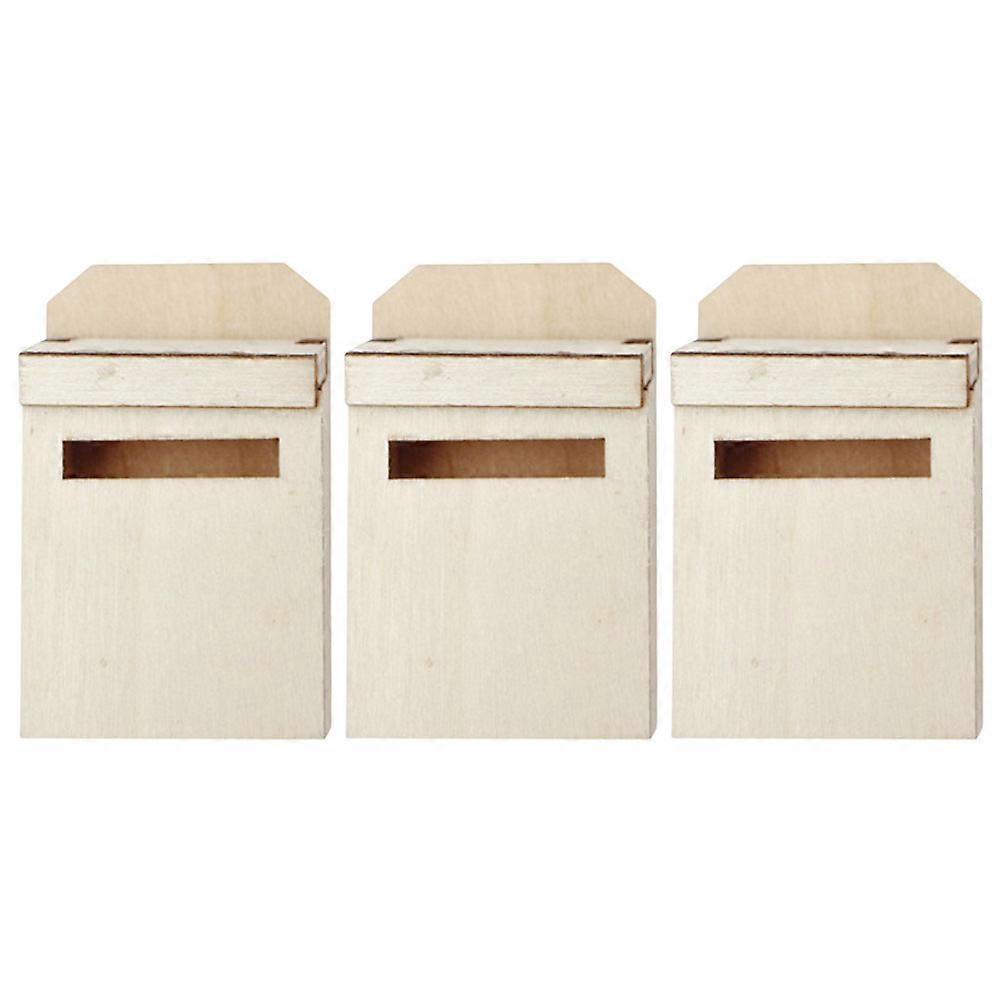Beige Wooden Mini Mailbox Decor Creative Dollhouse Accessory for Home Display or Collectible Use
