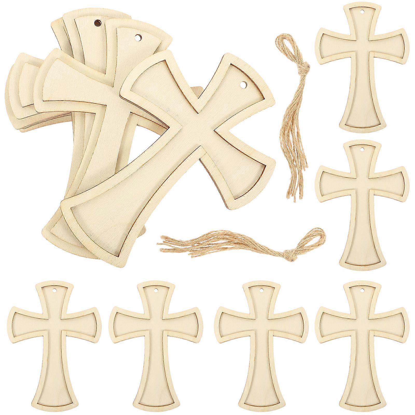 Wooden Cross Cutouts for Kids DIY Painting Craft with Smooth Edges and Hole for Hanging Khaki 1 Set