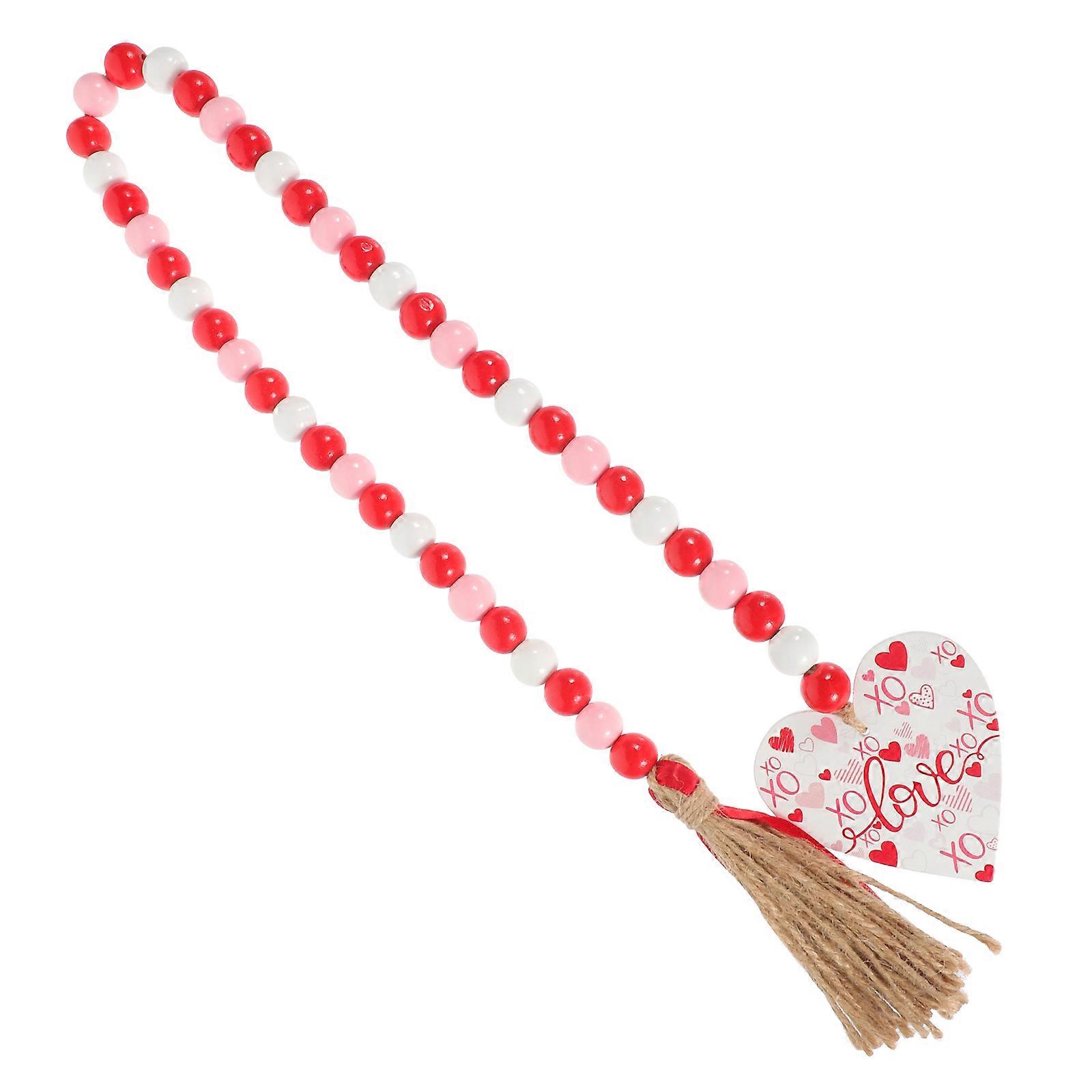 Romantic Assorted Color Wood Bead Garland for Valentine's Day Decor with Heart Style Pendant