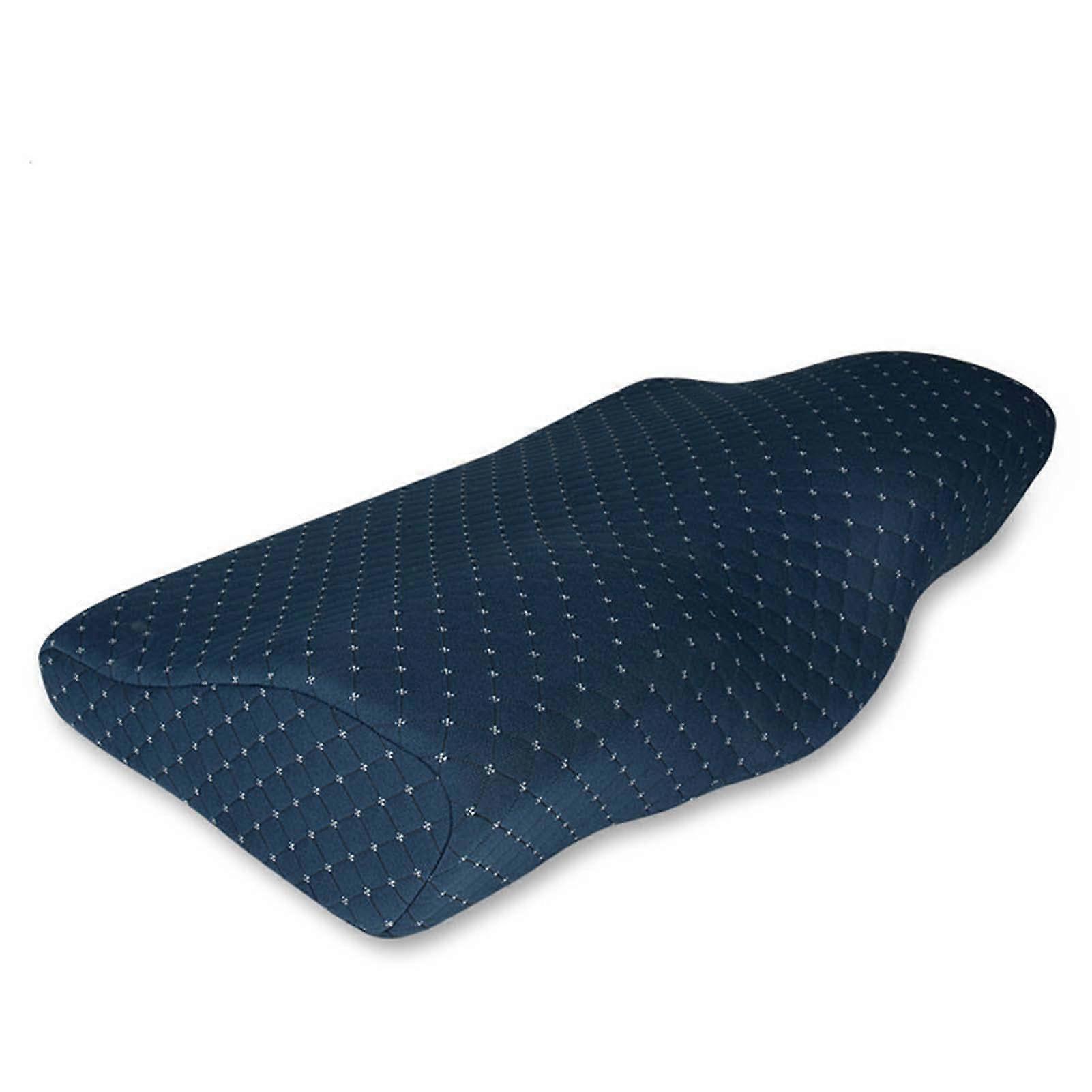 Orthopedic neck pillow for side sleepers, memory foam, 60x33x11cm in blue.