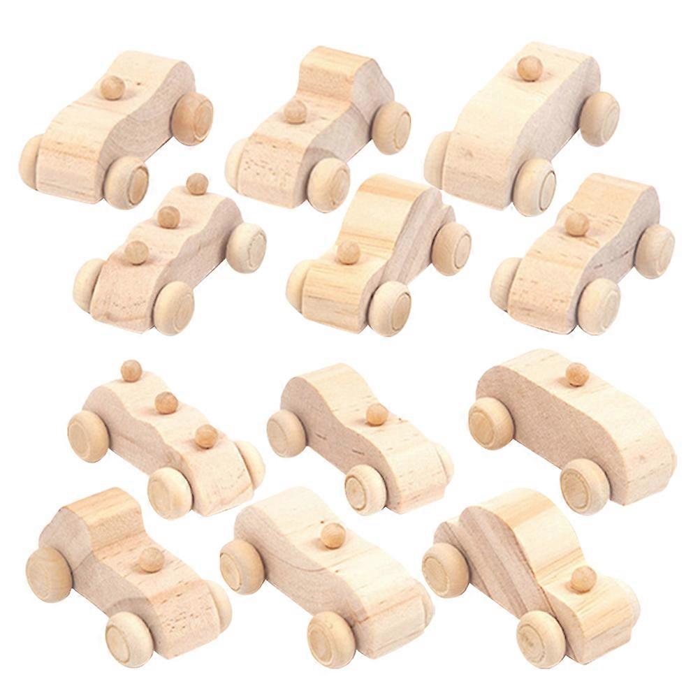 12pcs Unfinished Wooden DIY Car Model Kits for Painting & Graffiti Crafts – Natural Wood Educational Toys for Creativity and Coordination Development