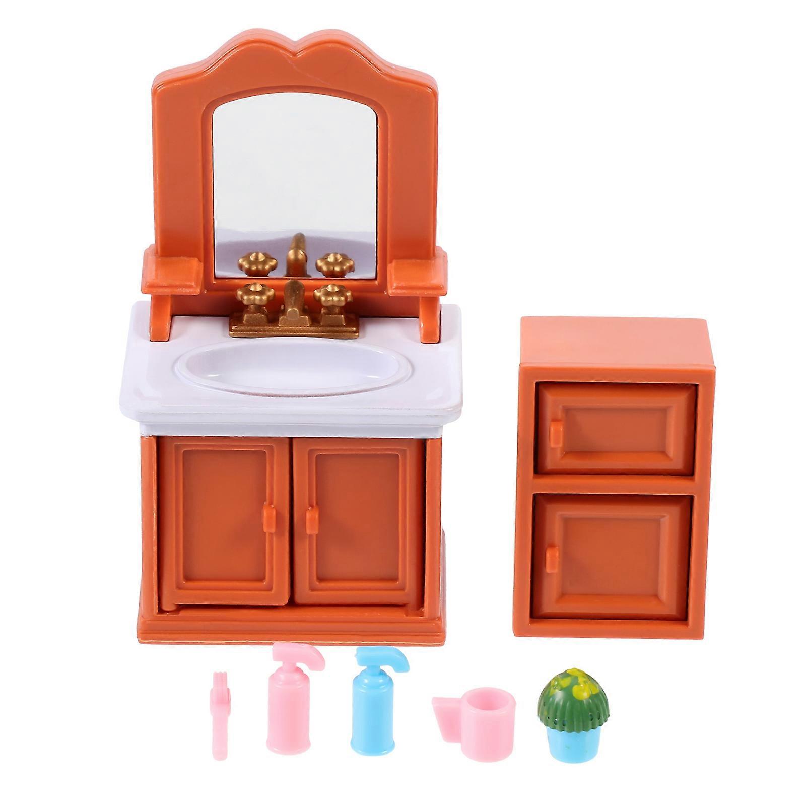 Mini House Bathroom Furniture Set 3Pcs Small Structure Assorted Color Ideal For Mini House Decoration