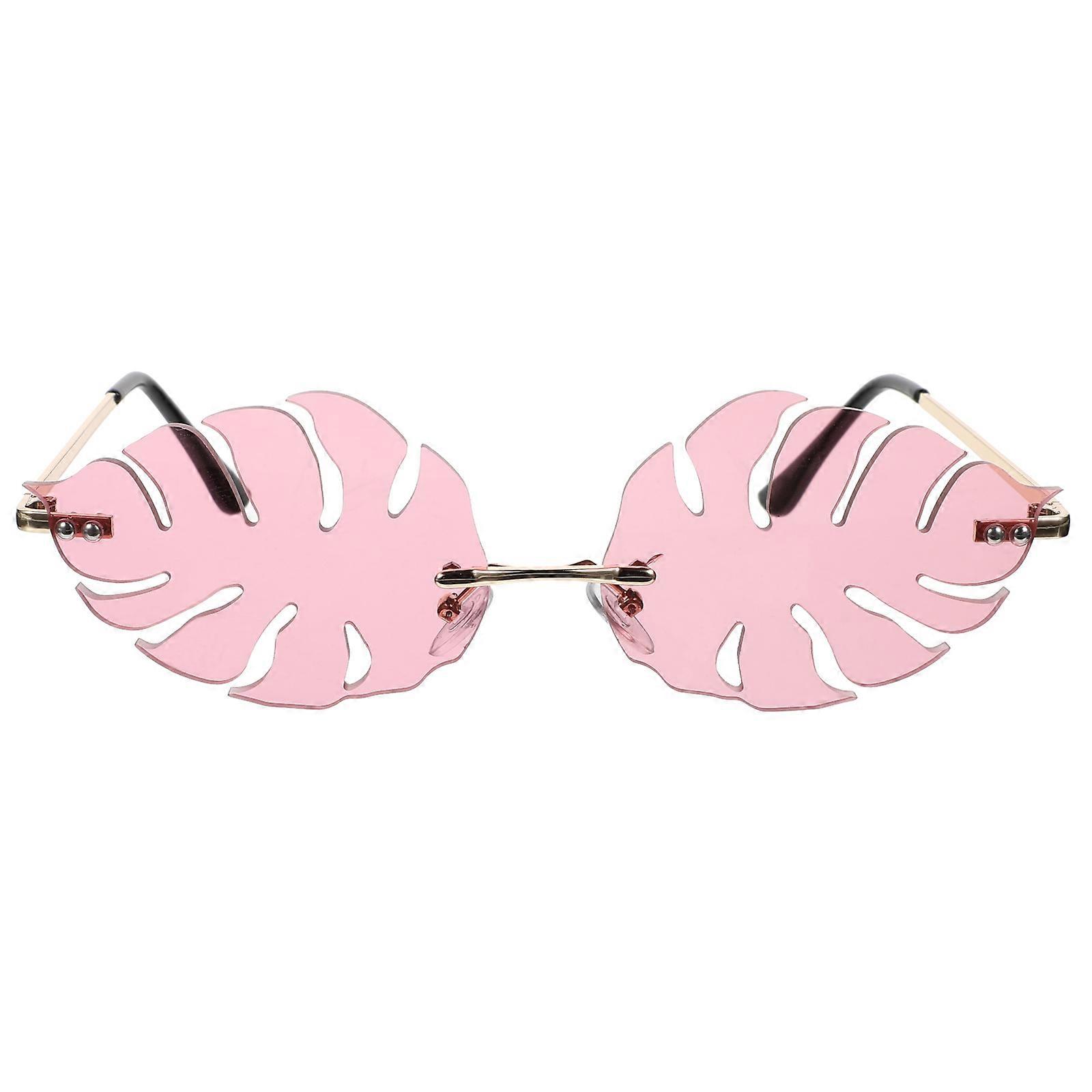 Frameless Sunglasses Leaf Shape Eyewear for Decoration 1Pcs Pink