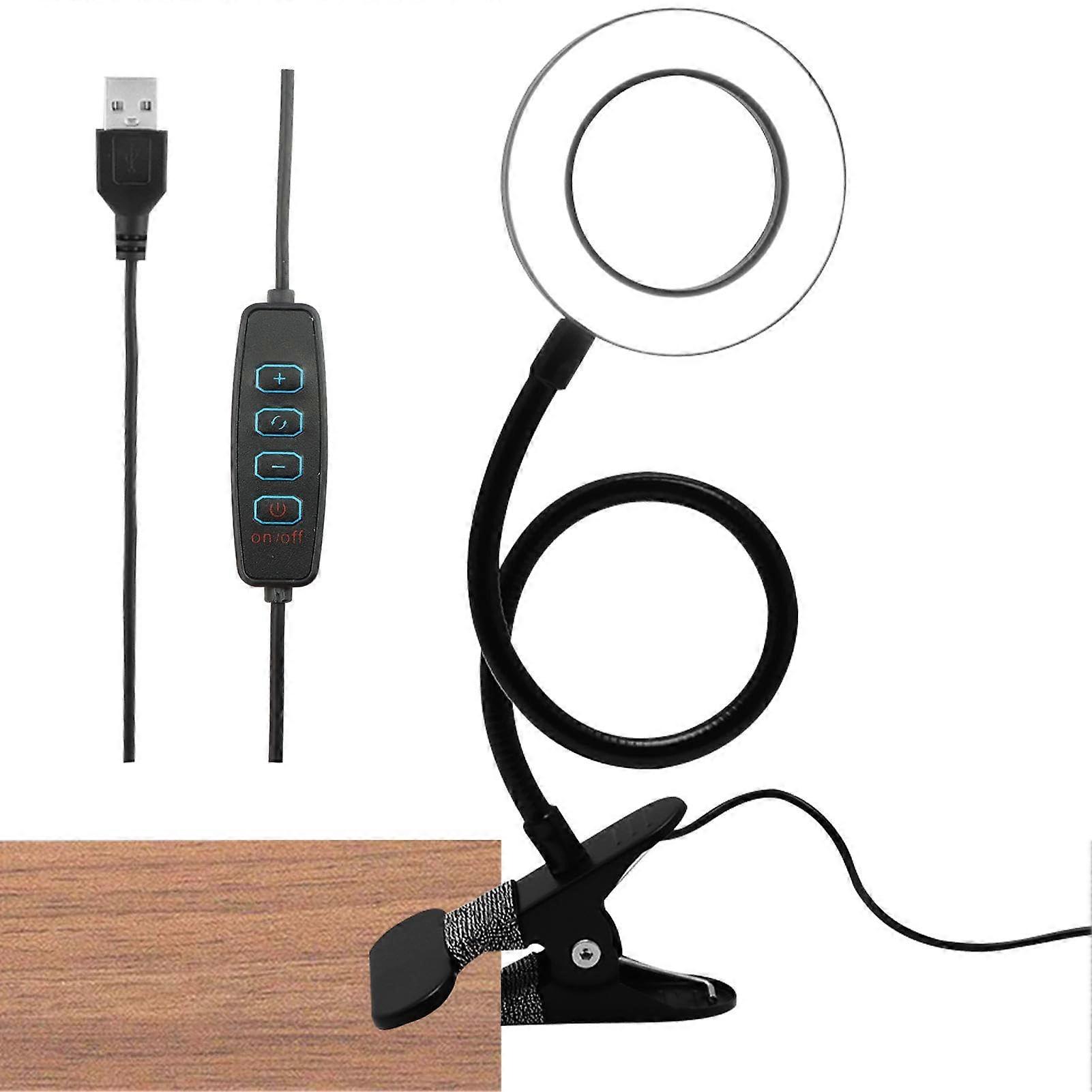 Magnifying Glass with Light 5x LED Magnifying Lamp USB Powered with 3 Adjustable Color Modes and Metal Clamp for Bedroom Black