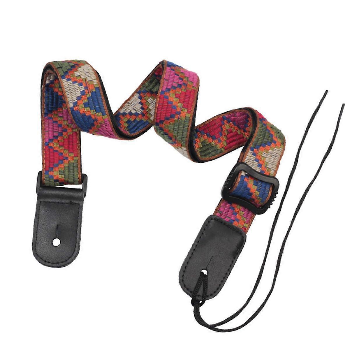 Bohemian Ukulele Strap Adjustable Durable Cotton and Leather Accessory for Ukulele Beginners and Professionals