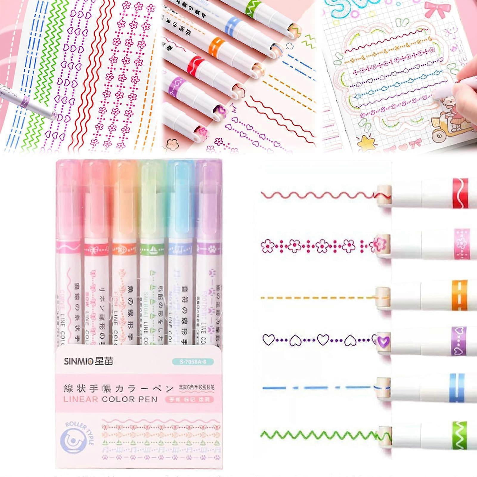 Magic Border Pen Curve Highlighter Pen With 6-Color Curve Pens Highlighters Markers Style C Border Design