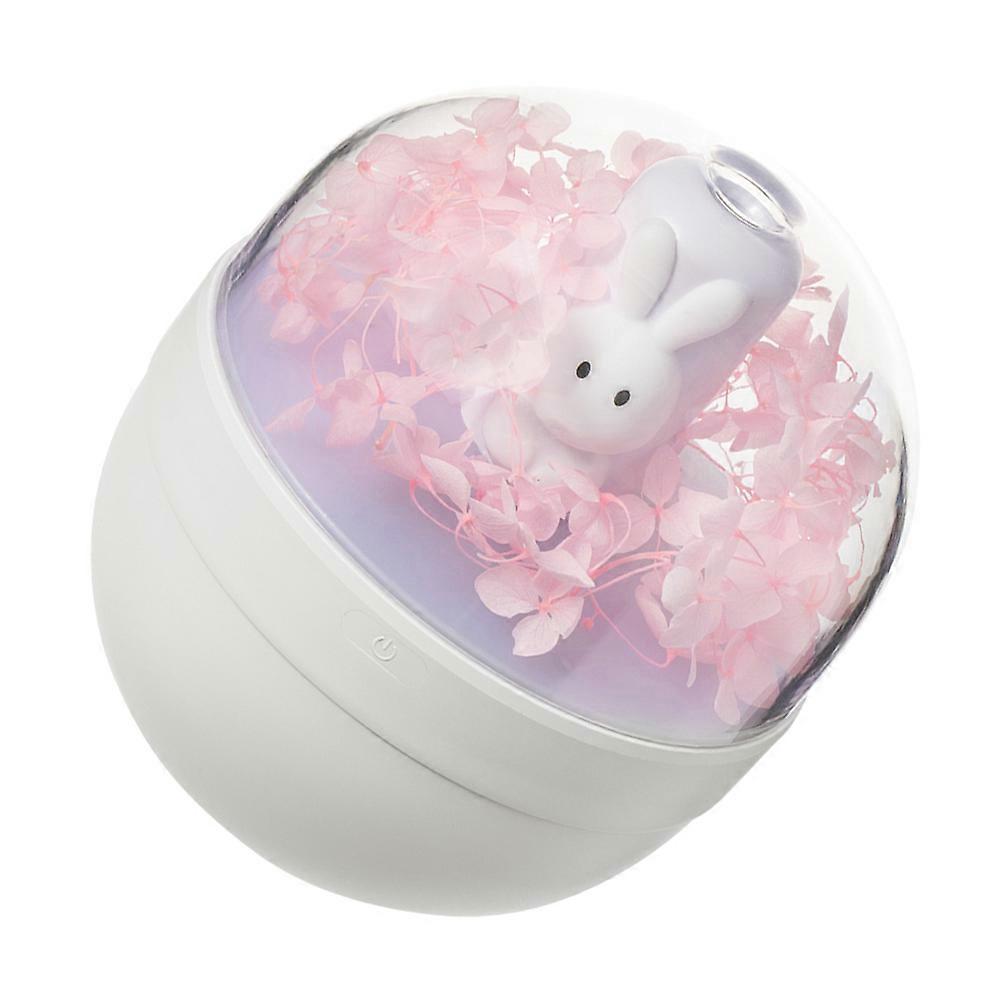 Humidifier Diffuser Preserved Flower Rabbit Doll for Humidification Pink LED Night Light
