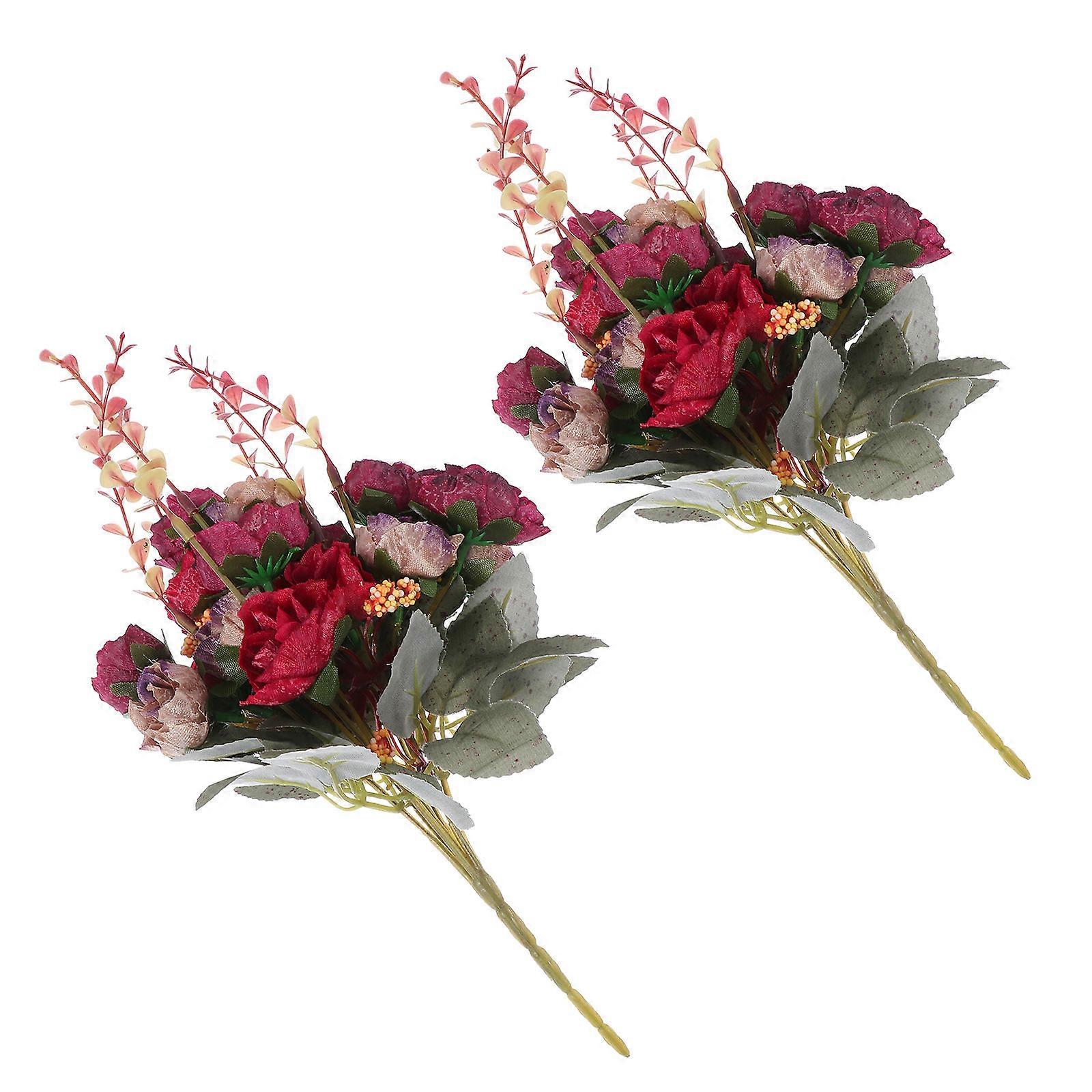 Home Fake Flower 2Pcs Multi Color Simulated Rose Bouquet For Wedding Graduation Ceremony Decorative Props