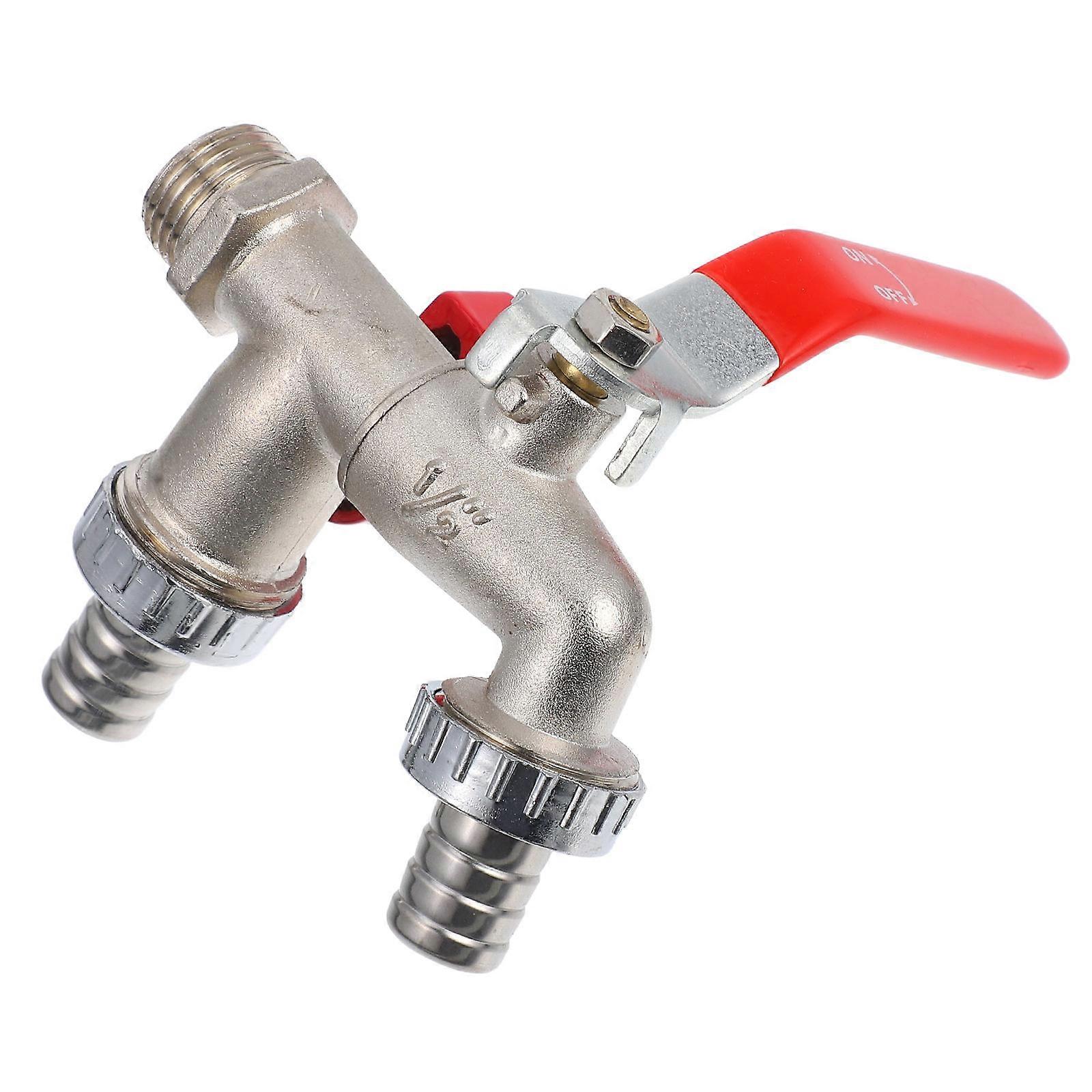 Double Valve Water Tap Zinc Alloy Faucet Outdoor Garden Tool Ergonomic Handle Leak Prevention Hose Splitter Shutoff for Washing Machine Garden Use