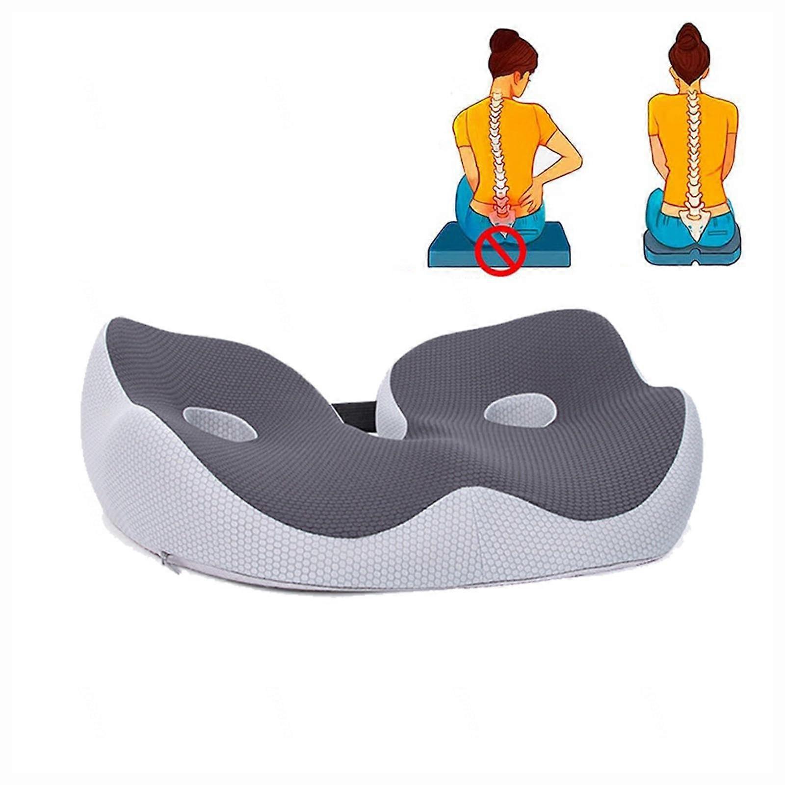 Ergonomic Hip Support Seat Cushion for Back Pain, Tailbone & Sciatica Relief, Washable Gray Pillow