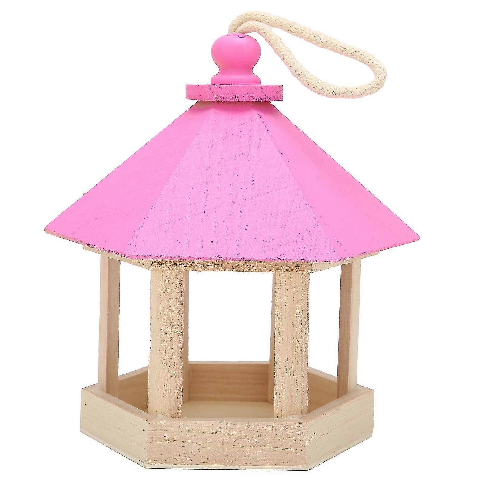 Hanging Hexagonal Wooden Bird Feeder - Charming Garden Decoration for Pet Birds & Wild Birds, Perfect Outdoor Accessory