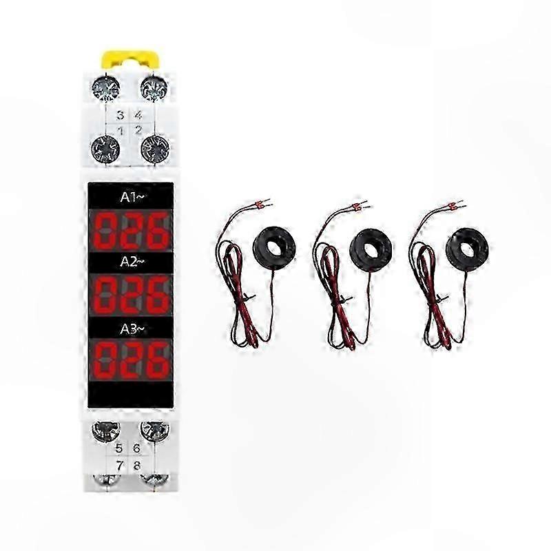 3 Phase Digital Ammeter with LED Display for Din Rail Mounting Modular Current Meter Gauge Indicator Detector