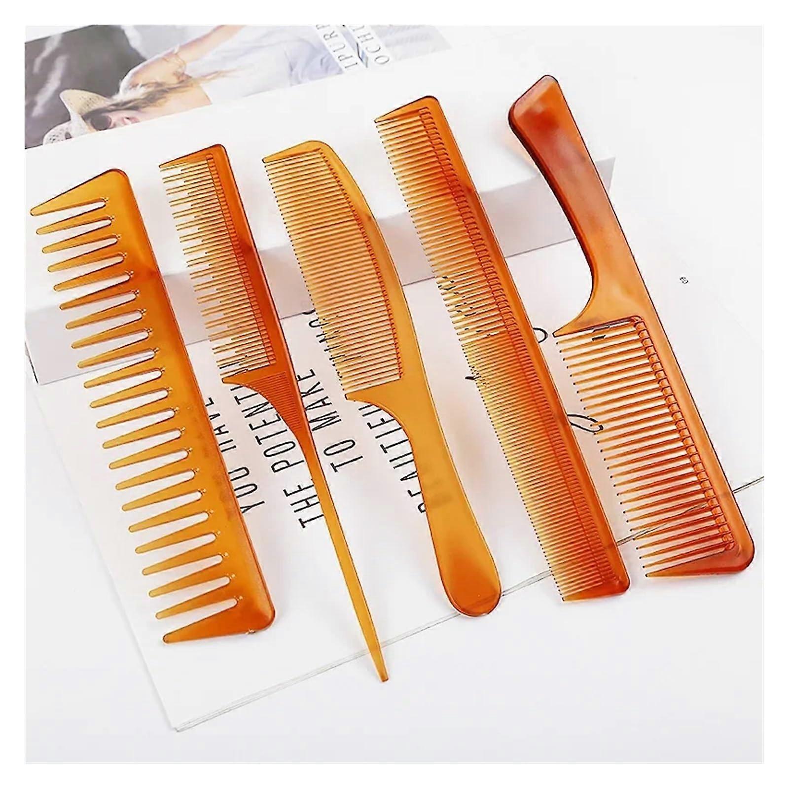 GUYTRM 5 Piece Professional Comb Set Fine Pro Tail Combs Barber Accessories(Transparent Brown)