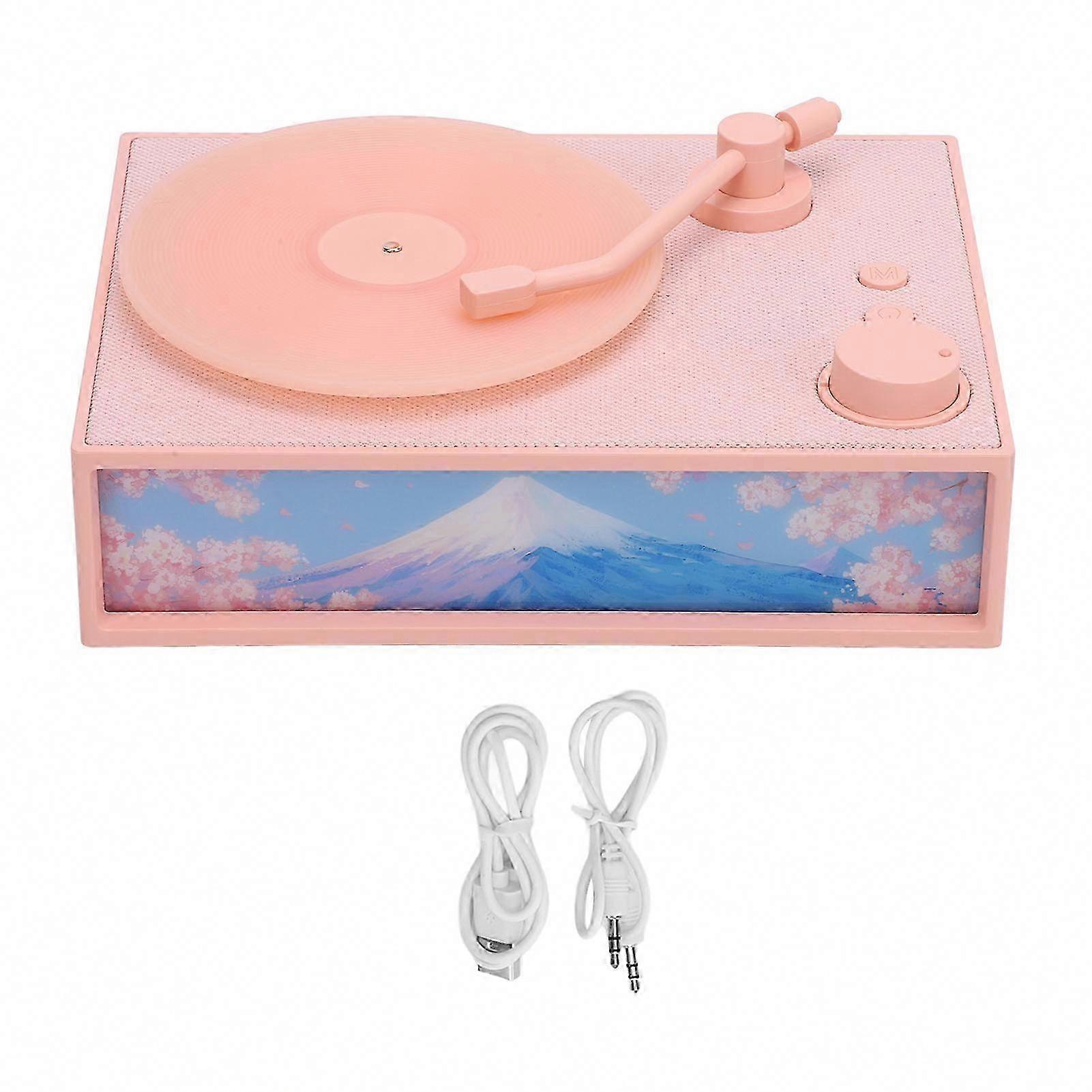 Vintage Record Player with Ambient Light & Scent Diffuser, USB Bluetooth Phonograph Speaker for Bedroom in Pink