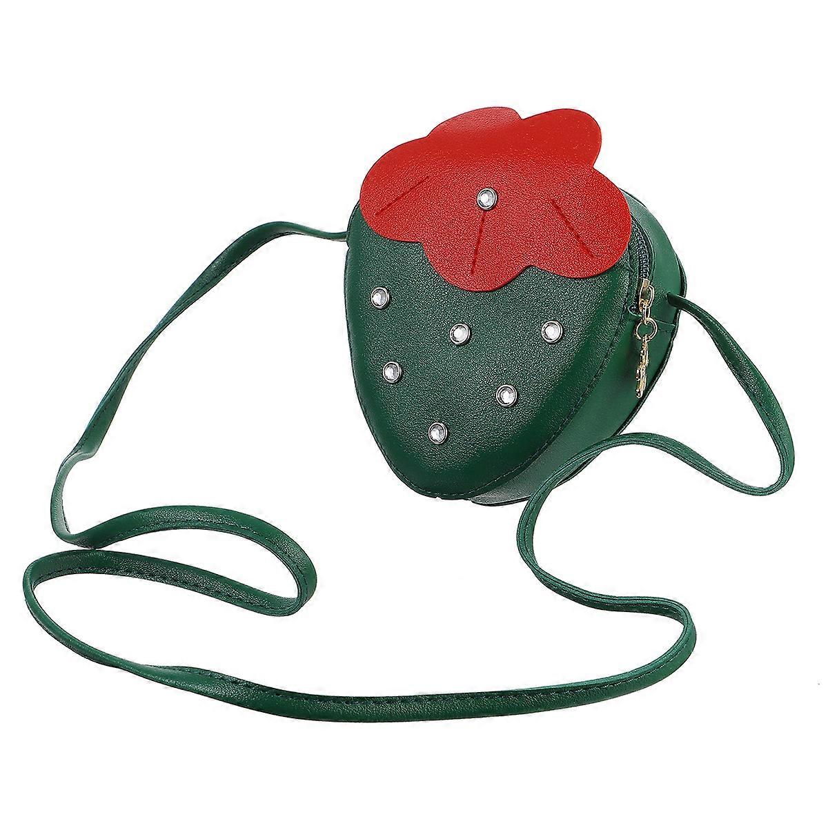 Trendy Strawberry Crossbody Bag for Working and Traveling in Green Pu with Zipper Convenience 1Pack