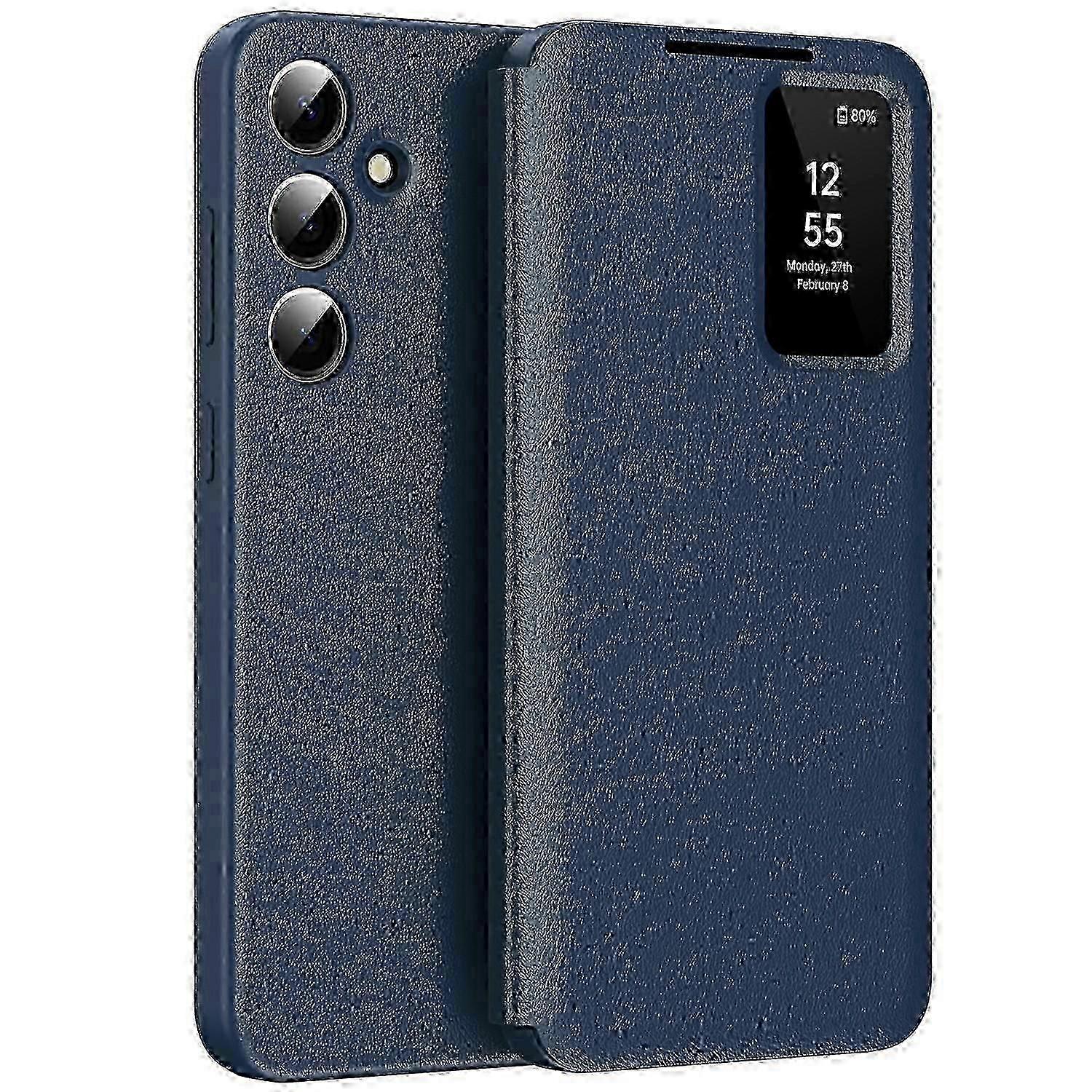 For Samsung Galaxy A56 5g Case With Card Holder Smart View Window Leather Phone Cover - Sapphire