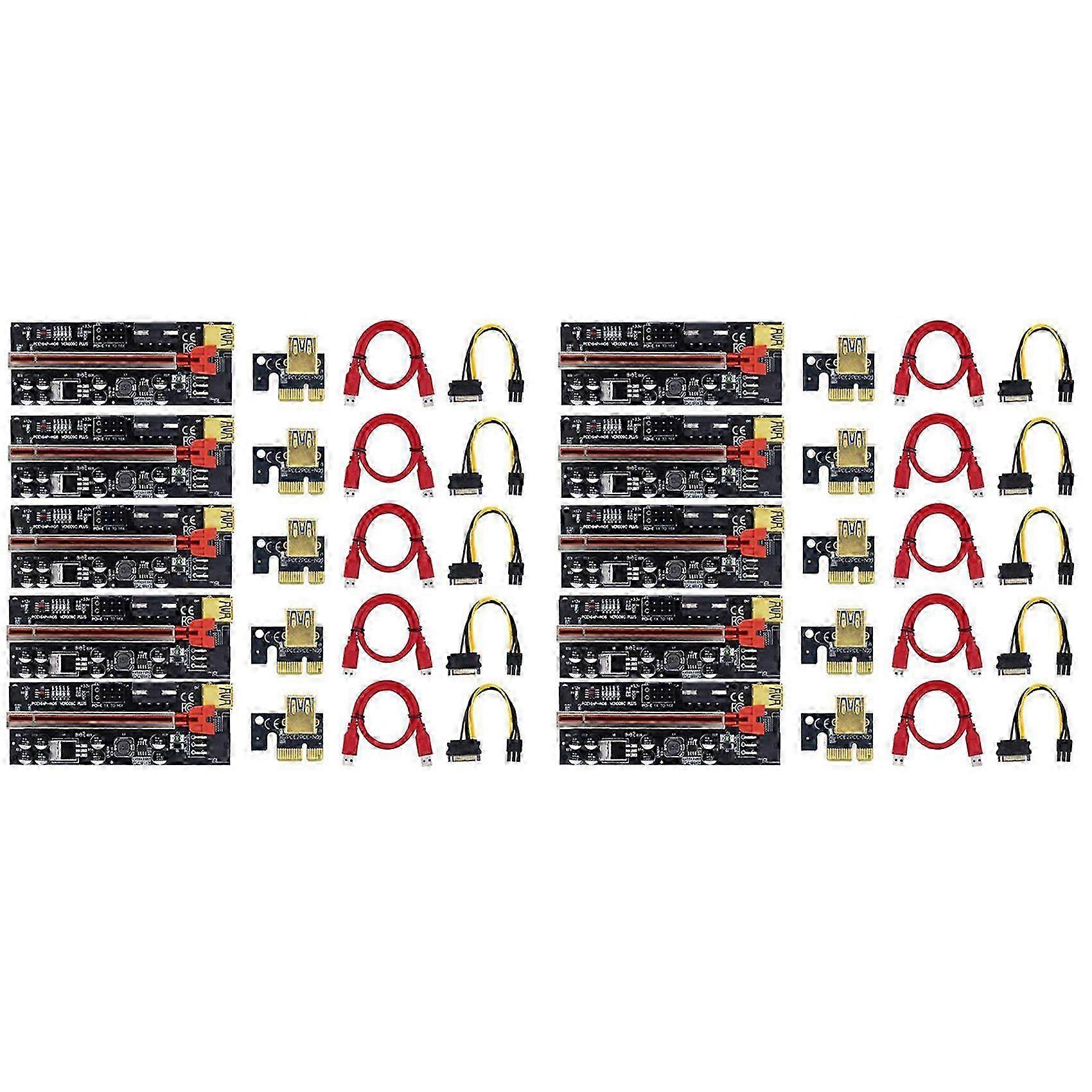 Riser 009C Plus PCI-E PCIE Riser for Video Card PCI Express Adapter Molex 6Pin SATA to USB 3.0 Cable X1 X16 (10Pack)