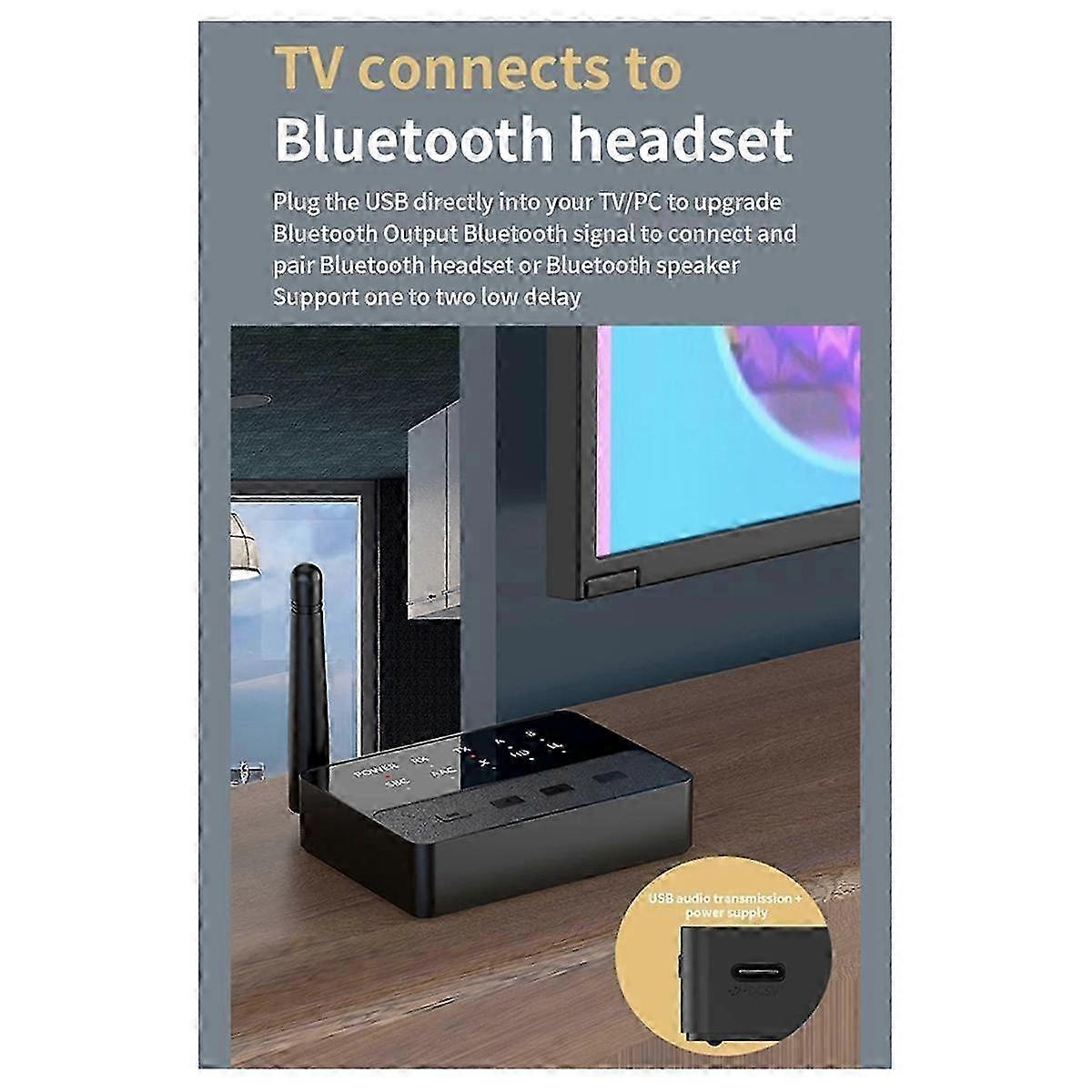 2-In-1 Bluetooth 5.3 Audio Transmitter Receiver HD Low Latency 3.5mm AUX Wireless Adapter for TV PC Car Speaker