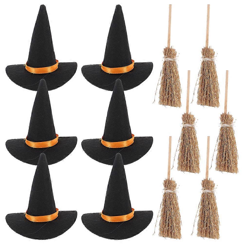 Hat and Broom Set for Halloween DIY Crafts – Lightweight Felt and Handwoven Decor for Tabletop, Bookshelf, and Small Spaces – Reusable Party