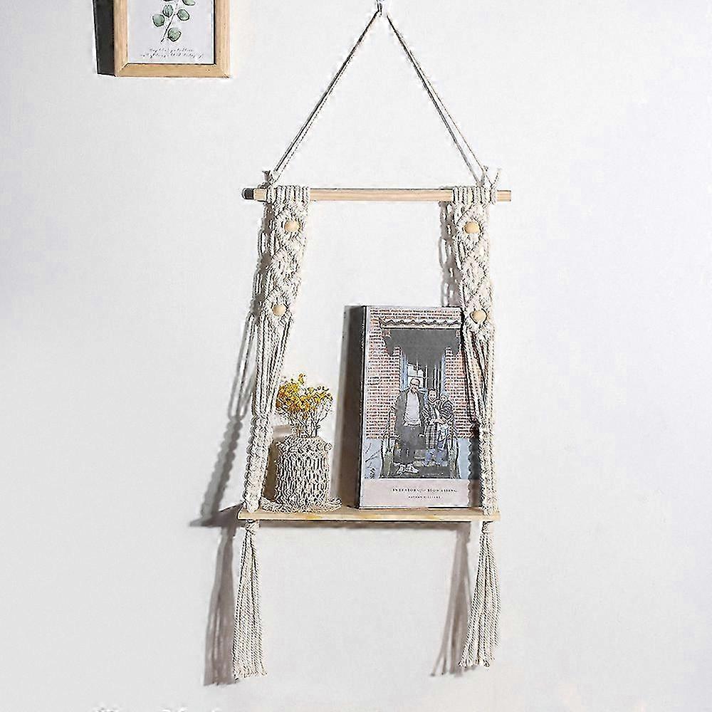 Macrame Wall Shelf with Cotton Rope for Plant Display Hanging Storage Solution