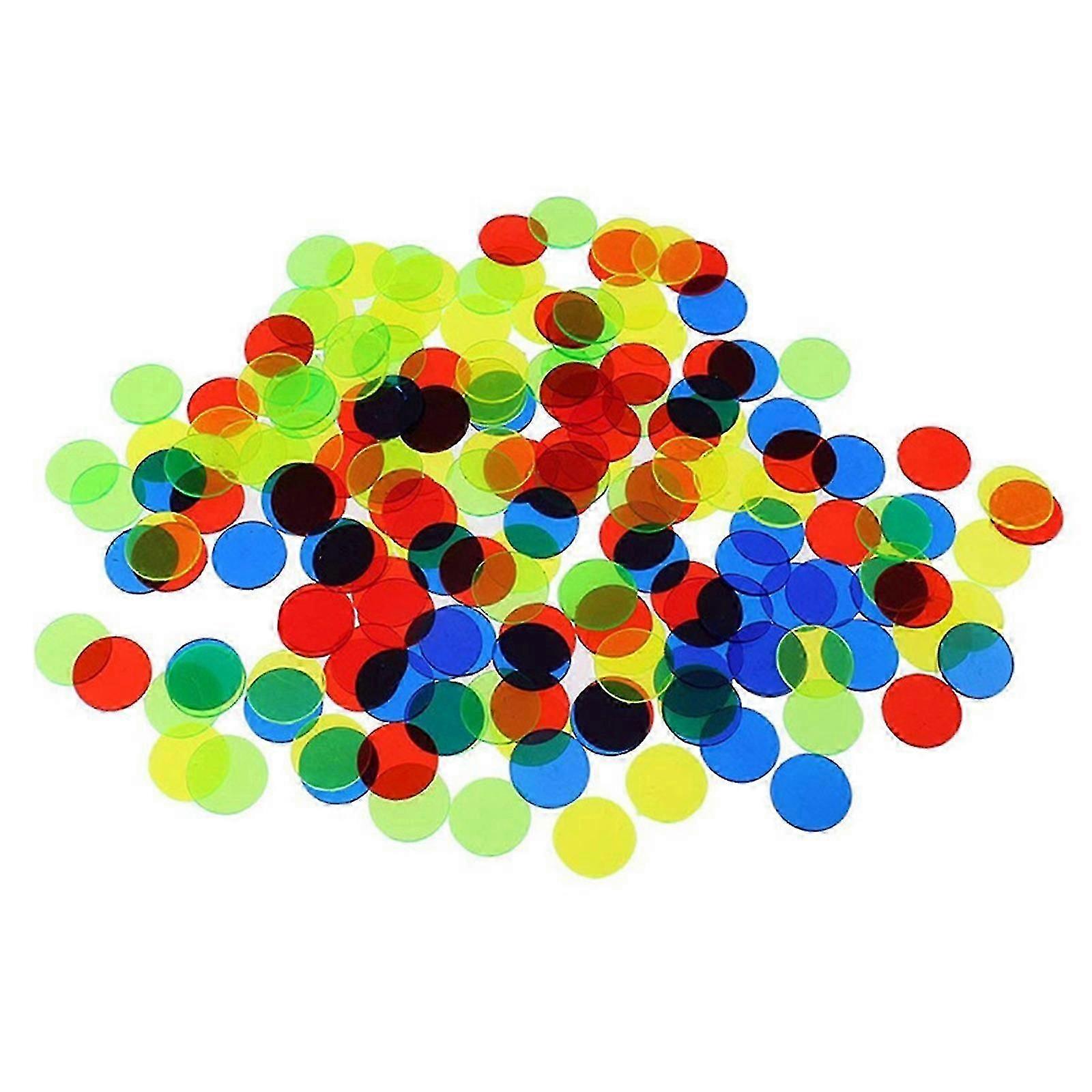 100 Colourful Transparent Bingo Chips for Counting and Math Games, ...
