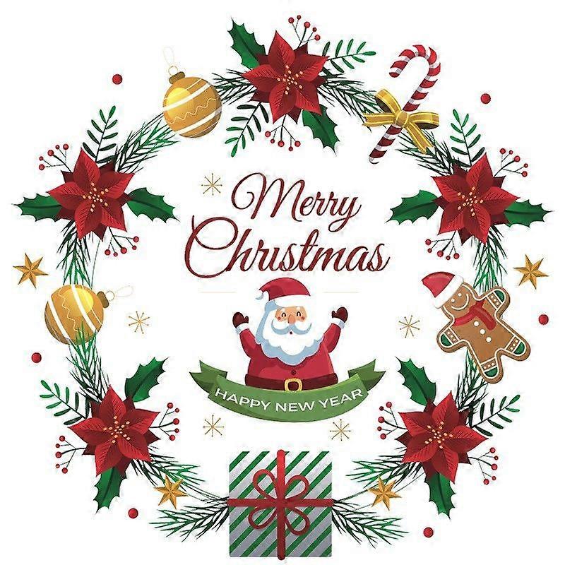 2-Pack Christmas Window Decal Wreath Santa Claus Wall Decal Metty Christmas Sticker Bedroom
