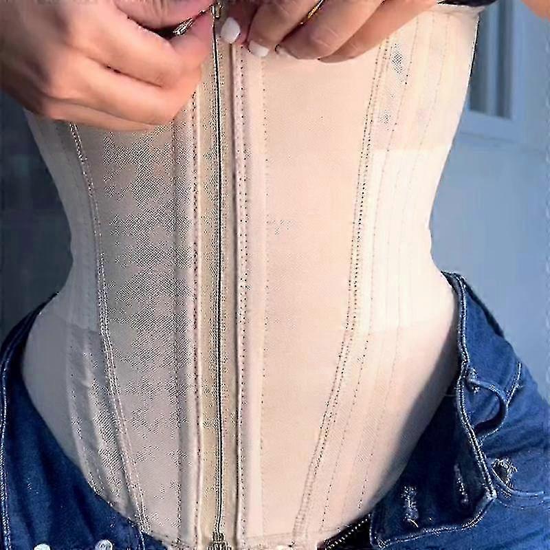 Women's Double Compression Waist Cincher with Adjustable Zipper and Bone Support for Body Shaping and Flat Belly Corset Solution